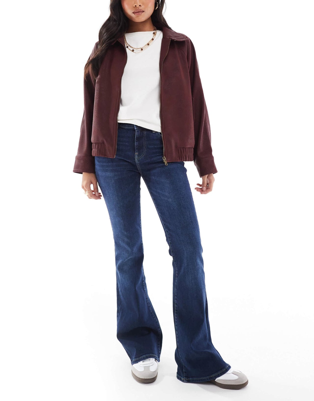 Bershka Petite high waisted flared jeans in dark wash - ASOS Sample Sale