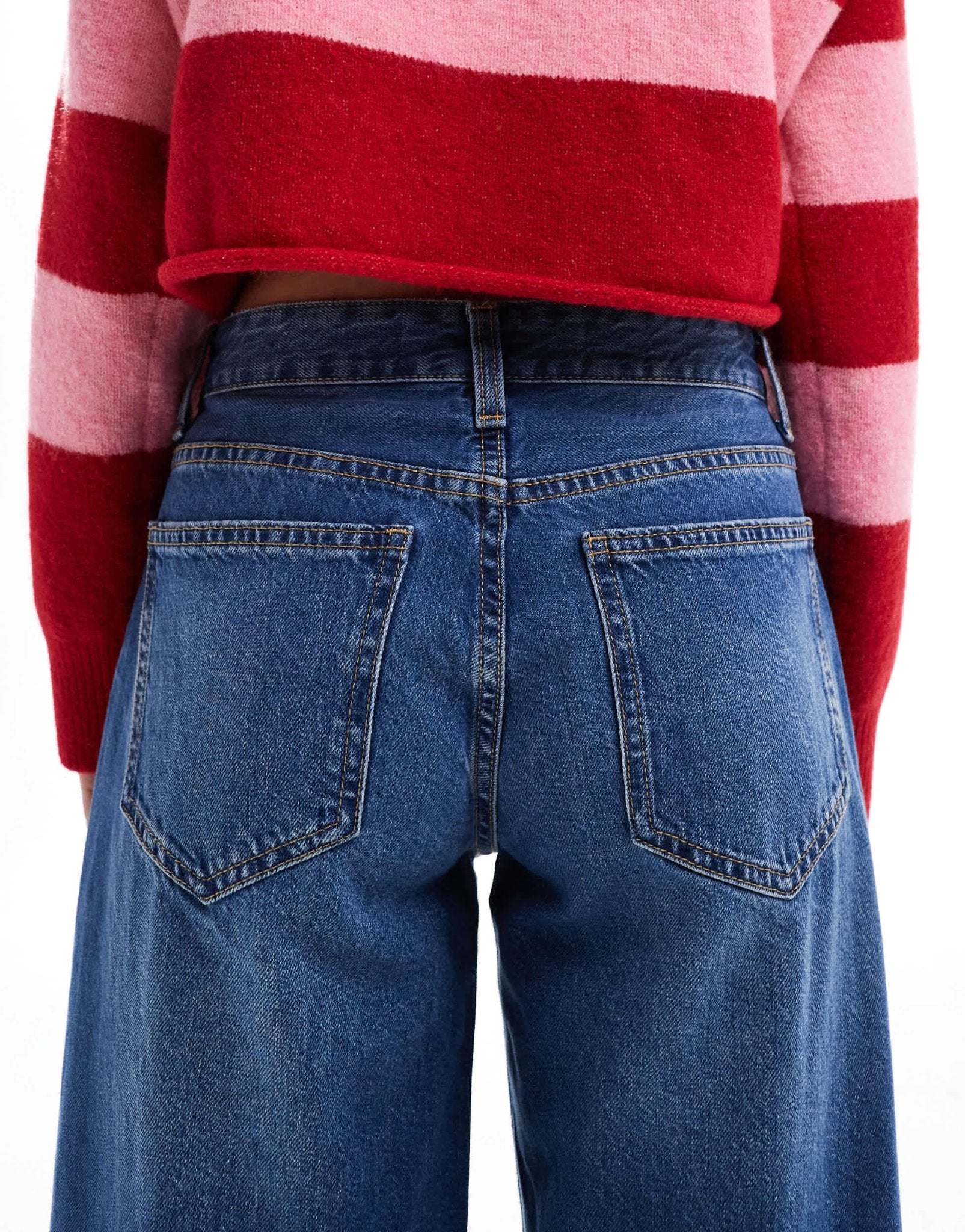 Bershka Petite high waisted wide leg jeans in dark wash - ASOS Sample Sale