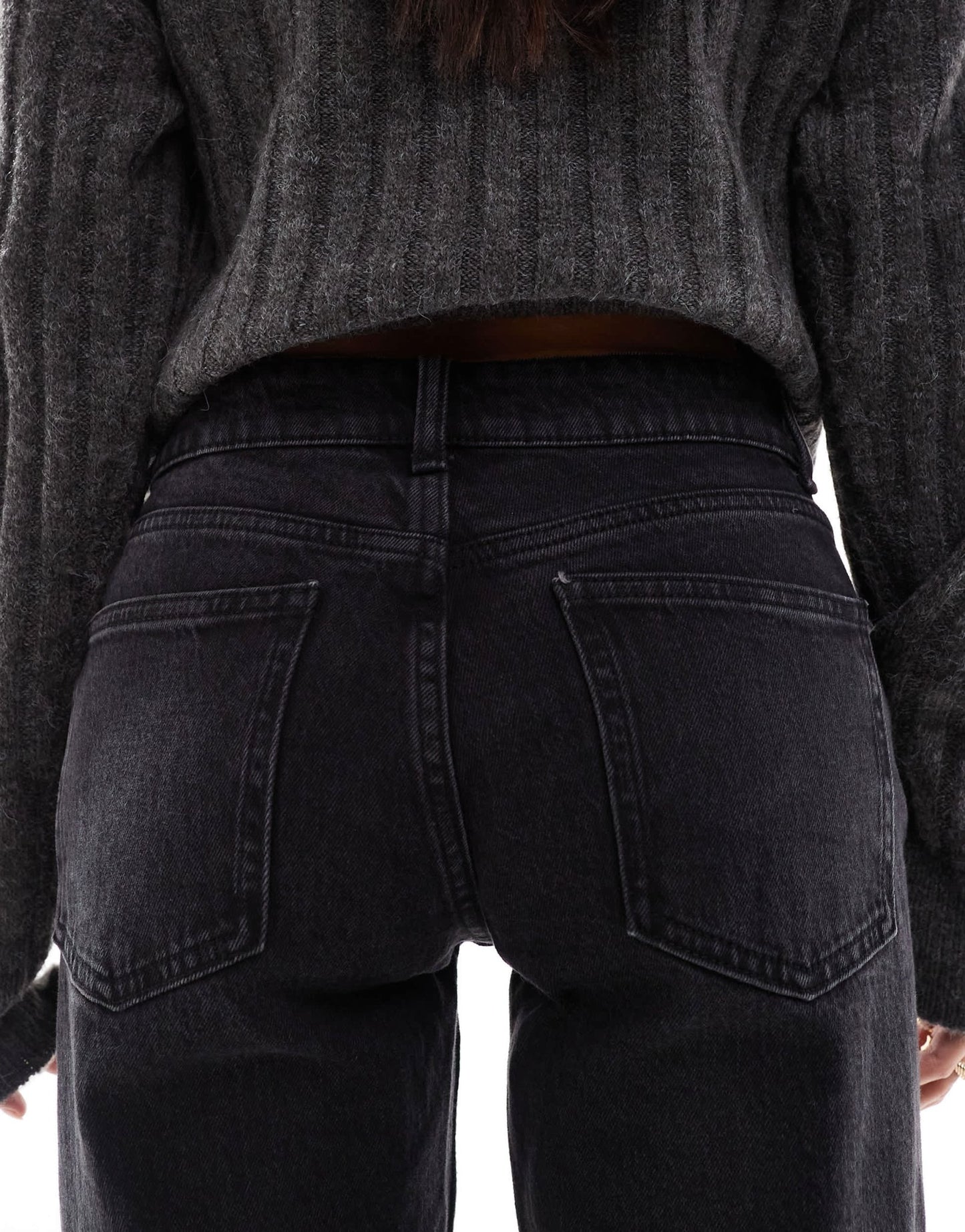 Bershka Petite split hem flare jean in black - ASOS Sample Sale