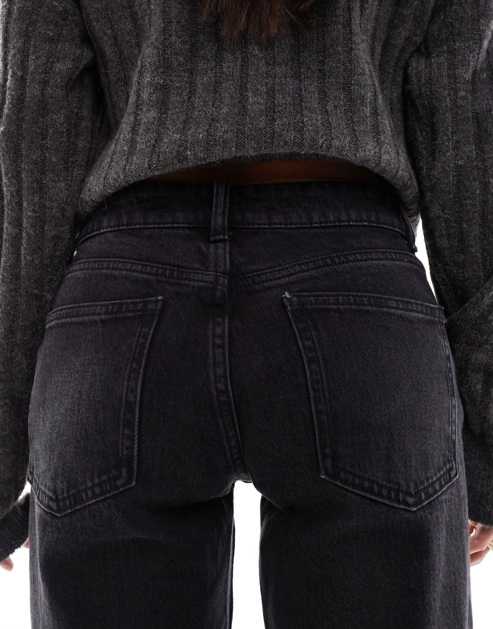 Bershka Petite split hem flare jean in black - ASOS Sample Sale