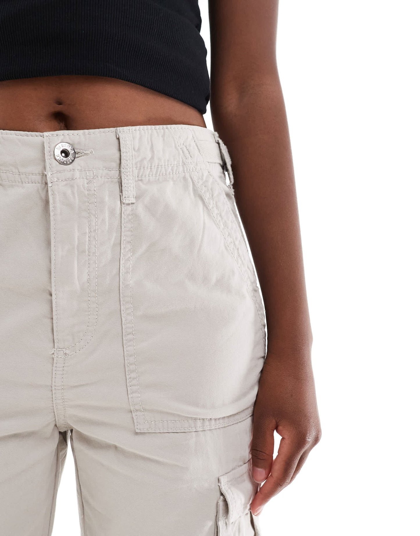 Bershka Petite straight leg cargo trousers in stone - ASOS Sample Sale