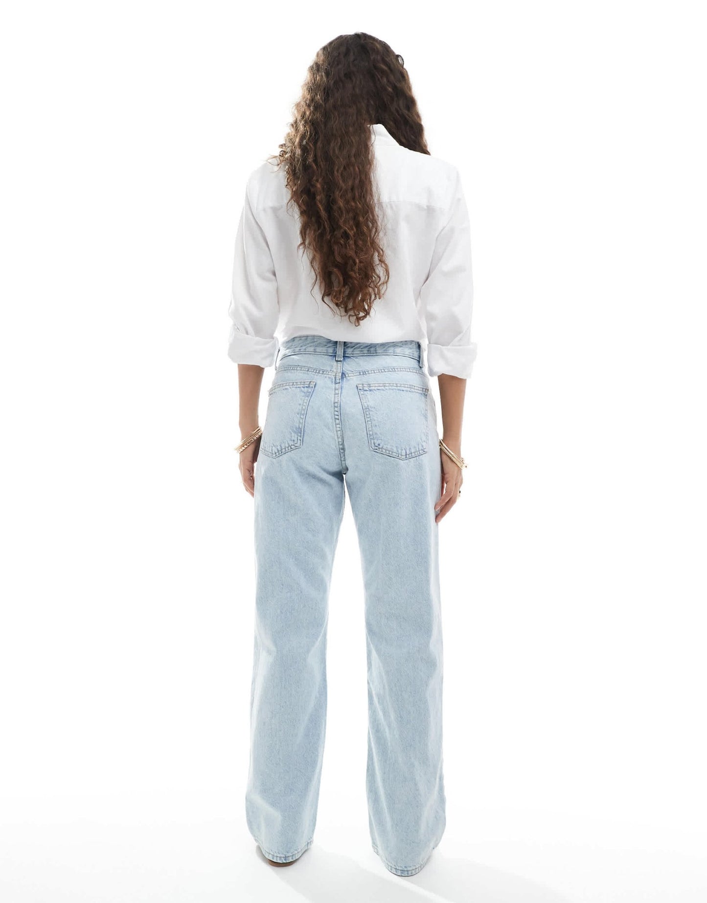 Bershka Petite straight leg jeans in super light wash blue - ASOS Sample Sale