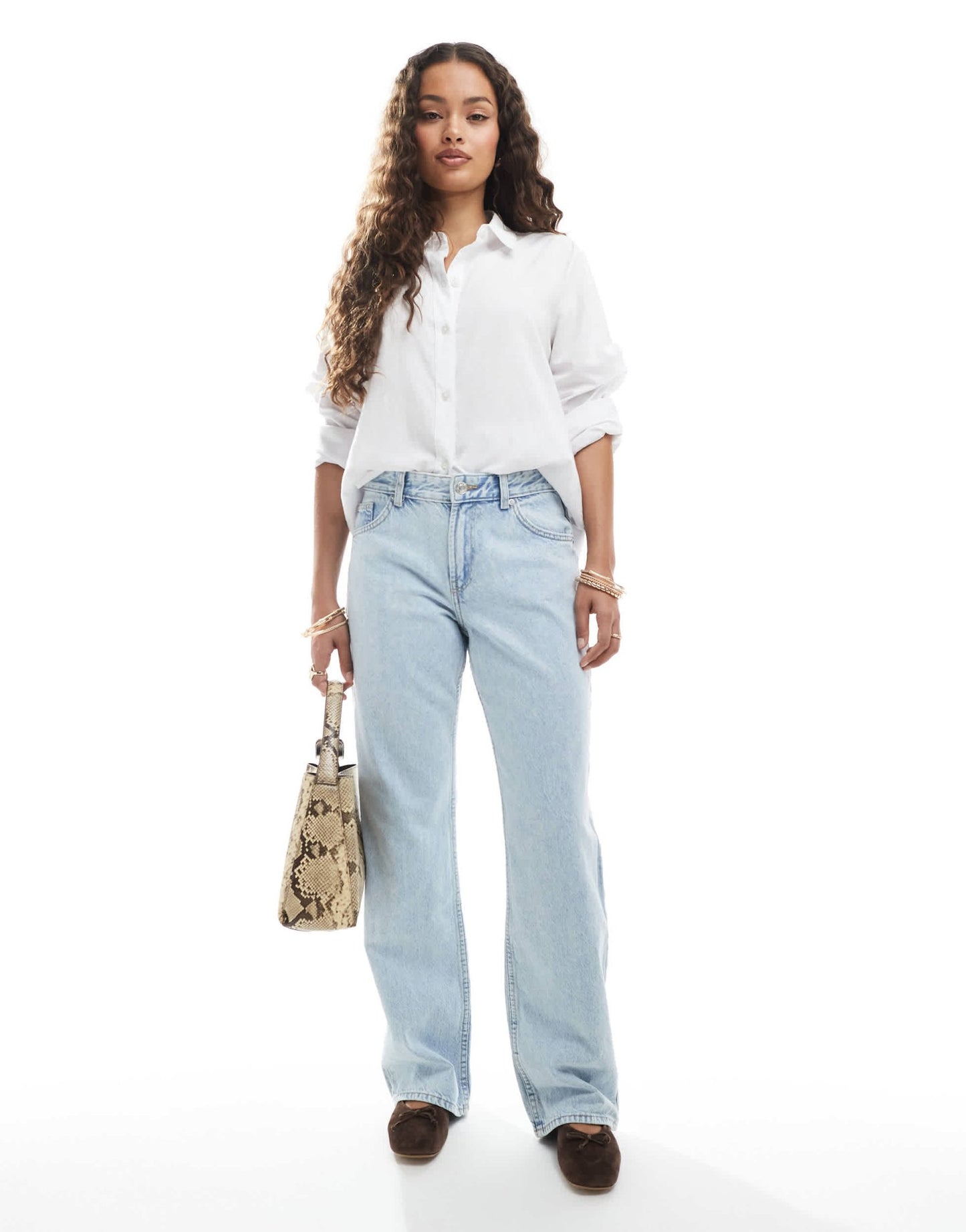 Bershka Petite straight leg jeans in super light wash blue - ASOS Sample Sale