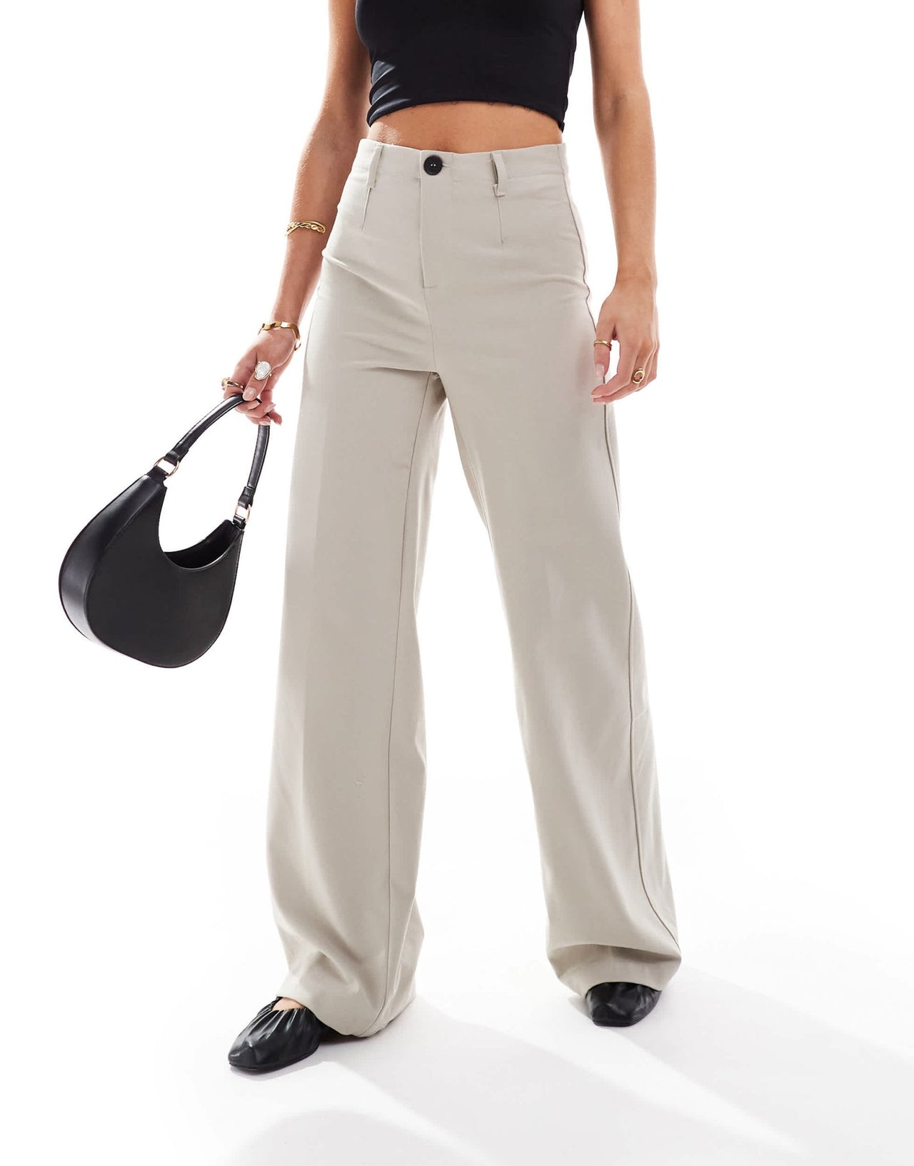 Bershka Petite tailored trousers in stone - ASOS Sample Sale