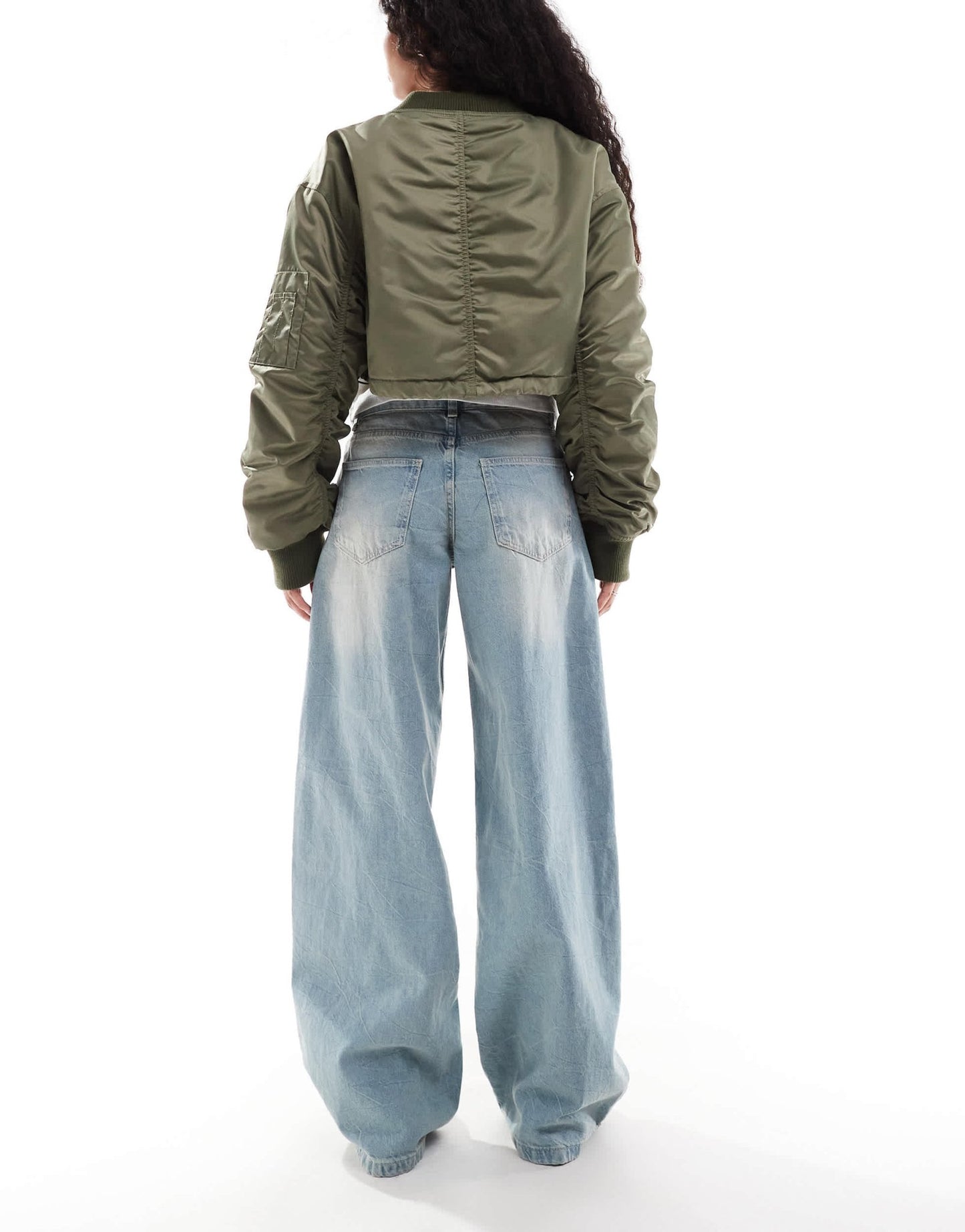 Bershka Petite wide leg baggy jeans in dirty mid blue wash - ASOS Sample Sale