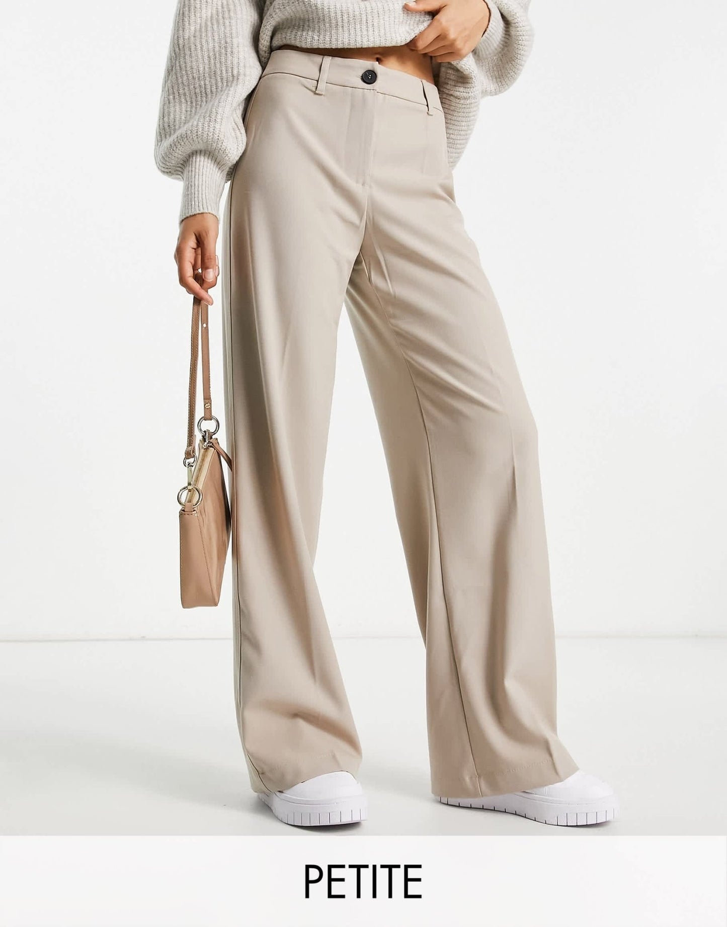 Bershka Petite wide leg dad trousers in mushroom - ASOS Sample Sale