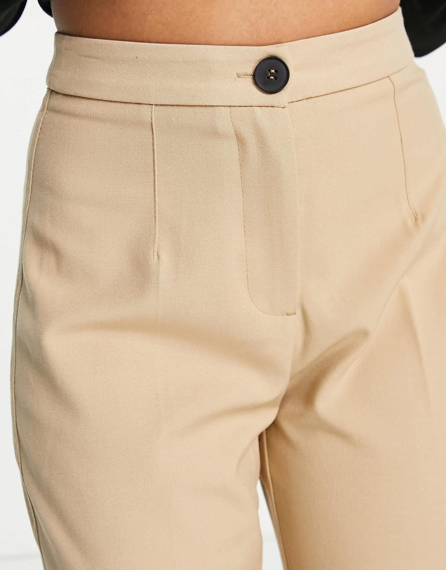 Bershka Petite wide leg slouchy dad tailored trousers in camel - ASOS Sample Sale