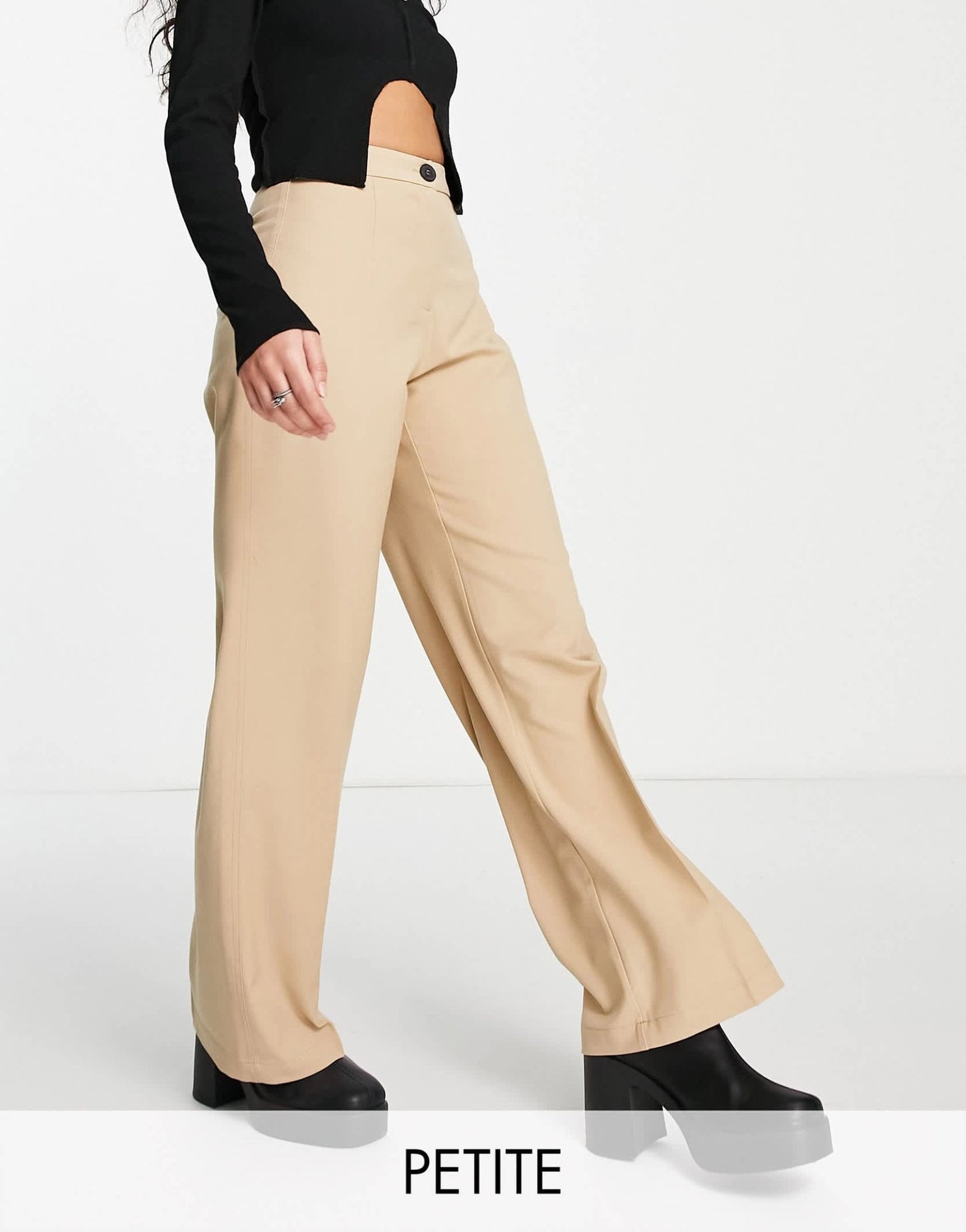 Bershka Petite wide leg slouchy dad tailored trousers in camel - ASOS Sample Sale
