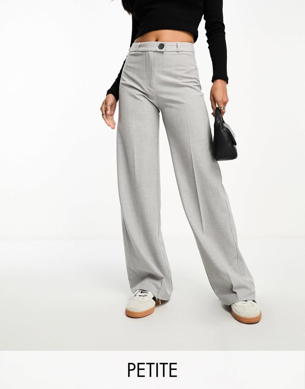 Bershka Petite wide leg slouchy dad tailored trousers in washed grey - ASOS Sample Sale