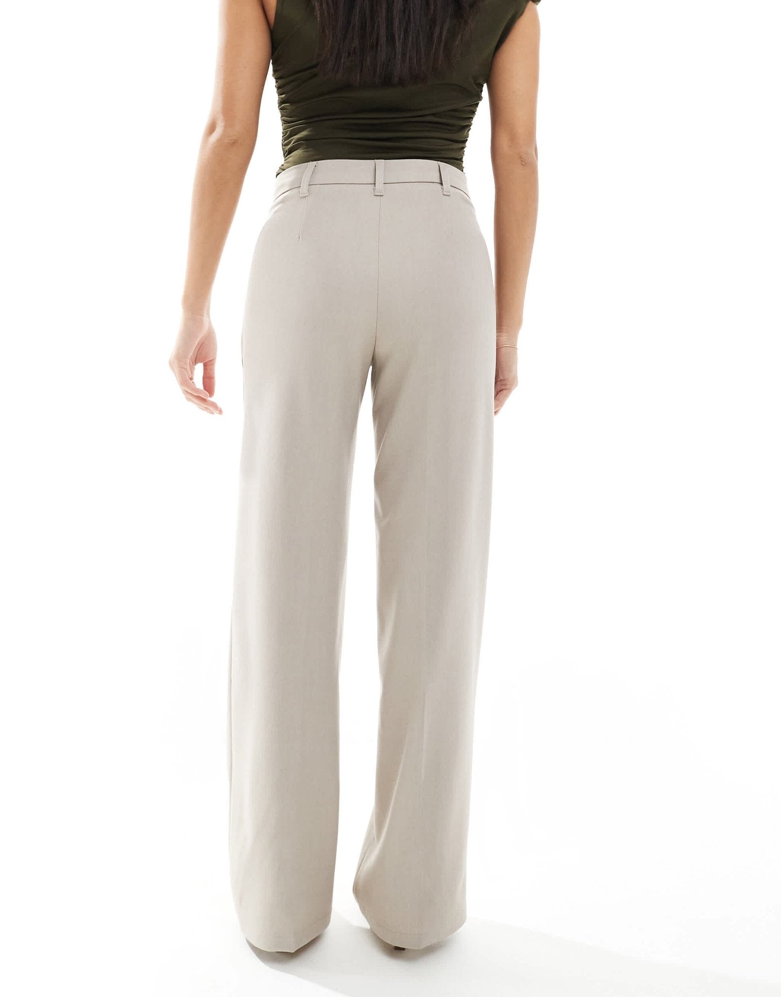 Bershka Petite wide leg tailored trousers in beige melange - ASOS Sample Sale