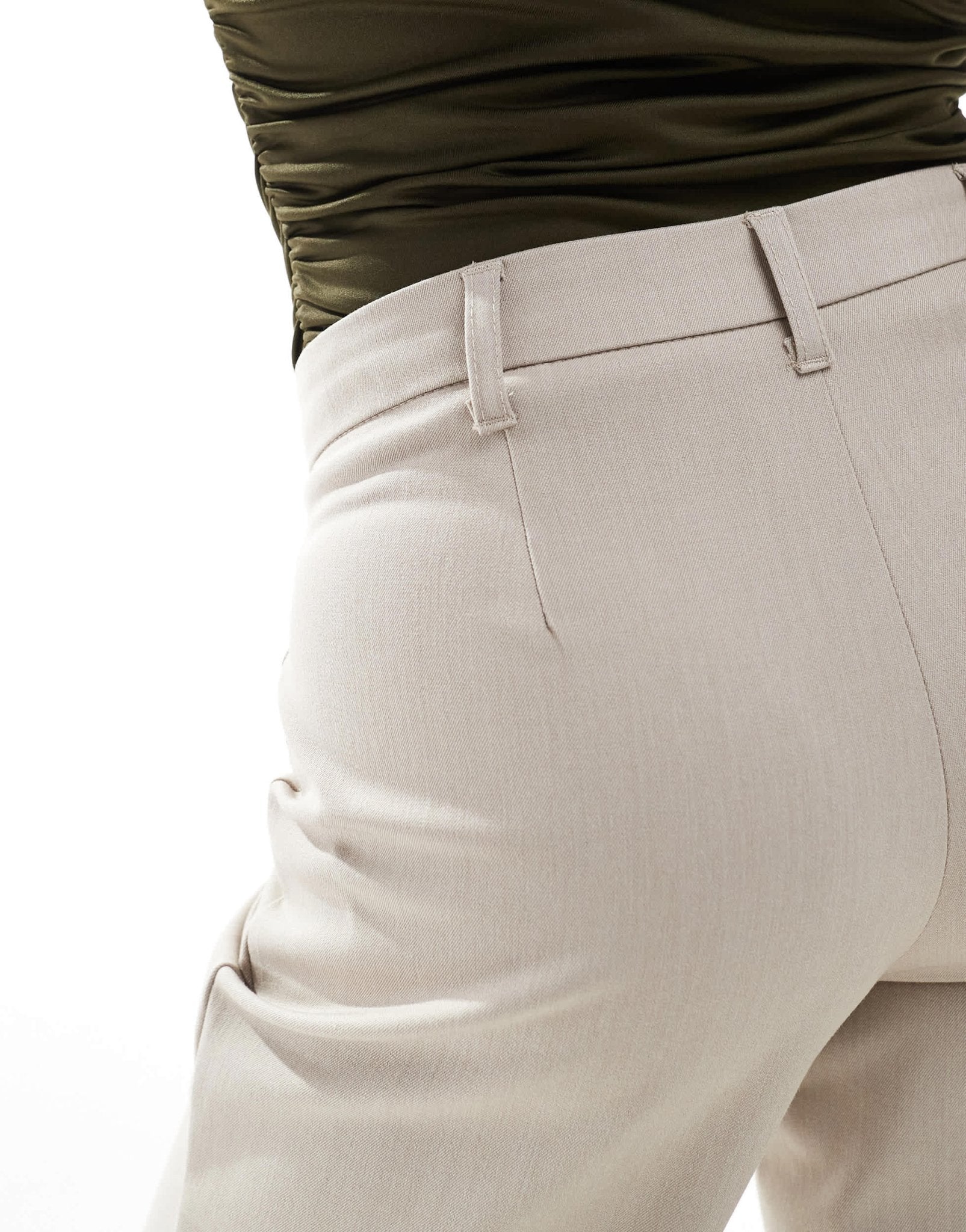 Bershka Petite wide leg tailored trousers in beige melange - ASOS Sample Sale