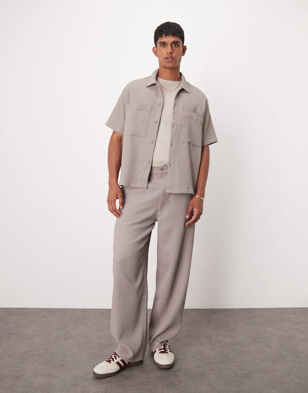 Bershka plisse pocket shirt co - ord in light brown - ASOS Sample Sale