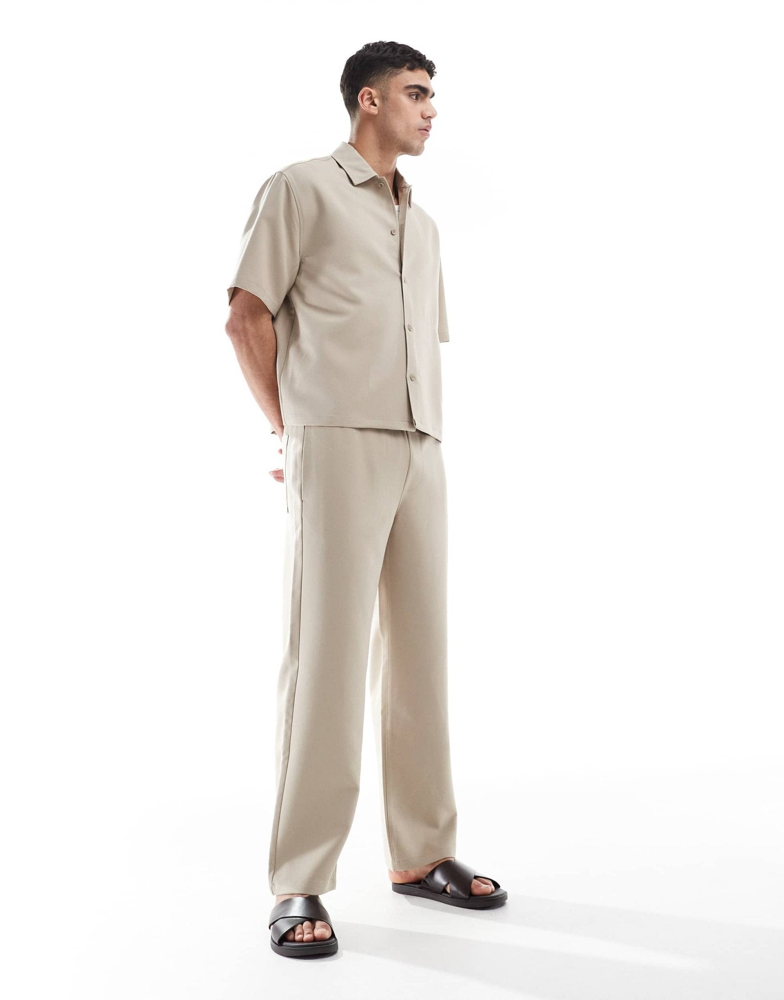 Bershka premium shirt co - ord in beige - ASOS Sample Sale