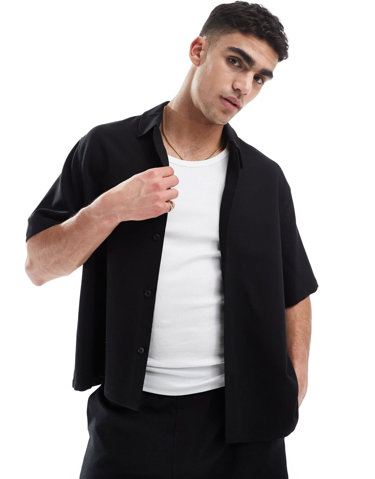Bershka premium shirt co - ord in black - ASOS Sample Sale