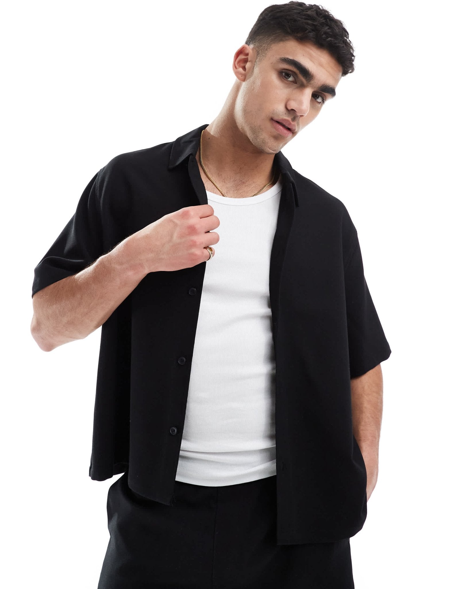Bershka premium shirt co - ord in black - ASOS Sample Sale