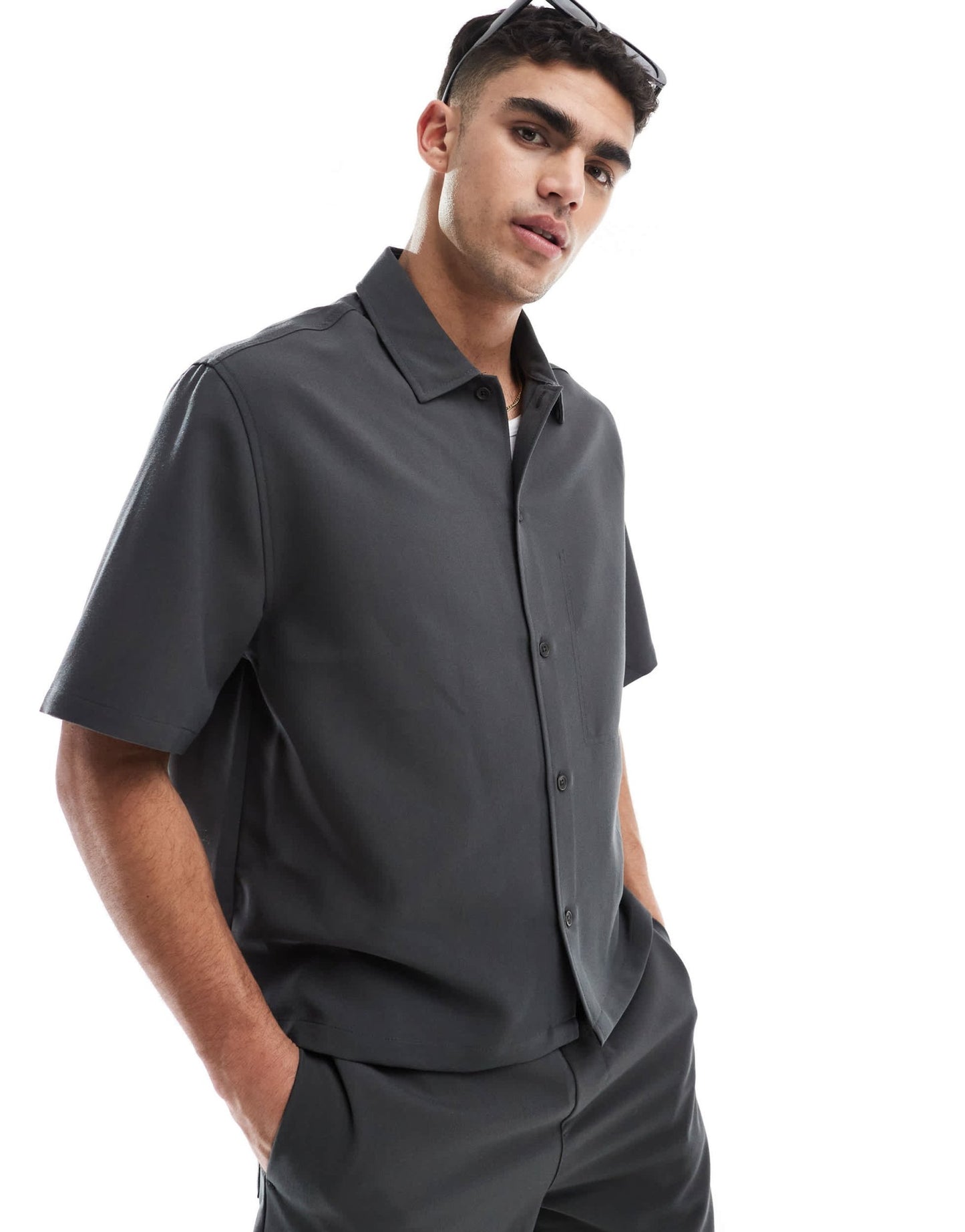 Bershka premium shirt co - ord in charcoal - ASOS Sample Sale