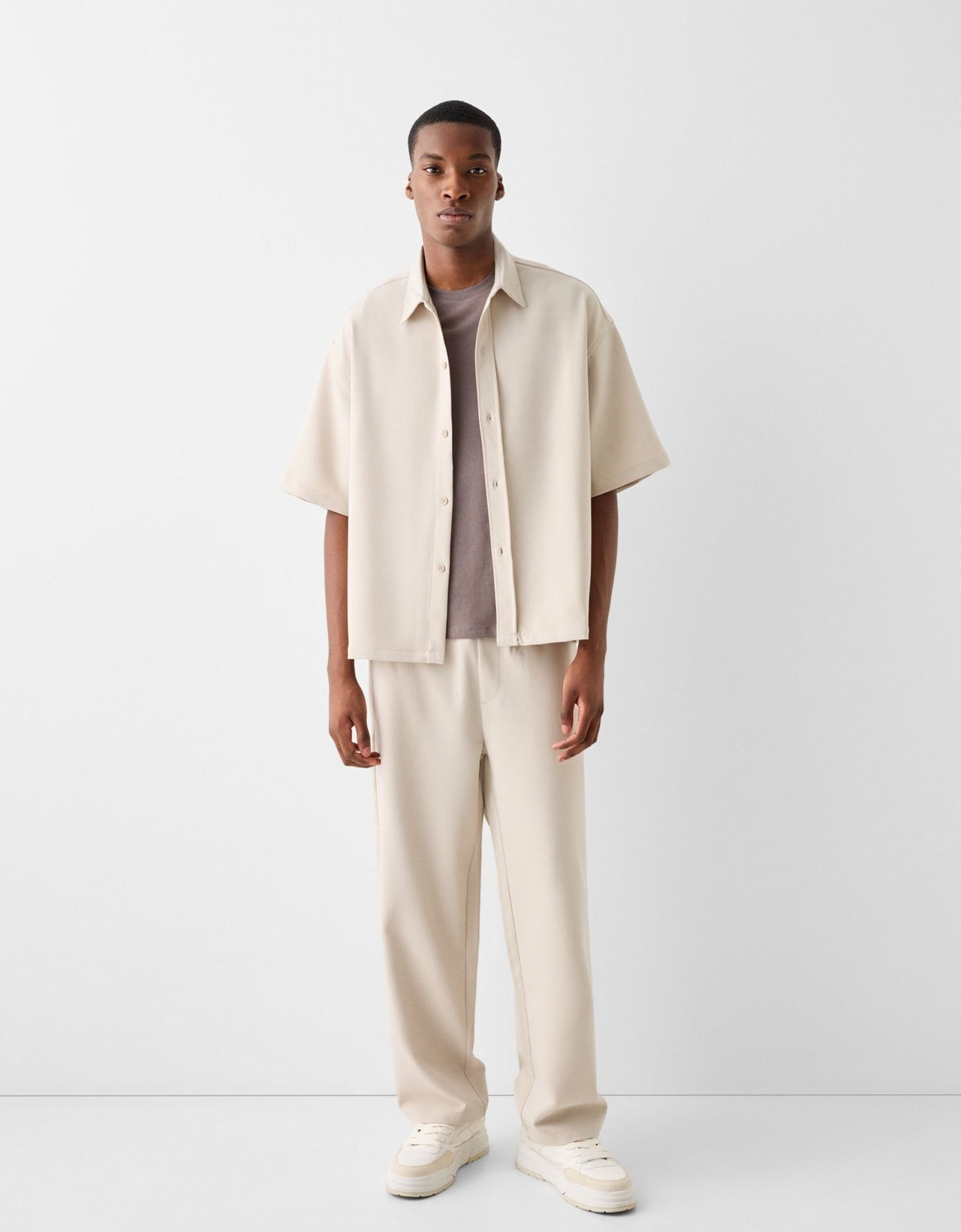 Bershka premium shirt in sand - ASOS Sample Sale