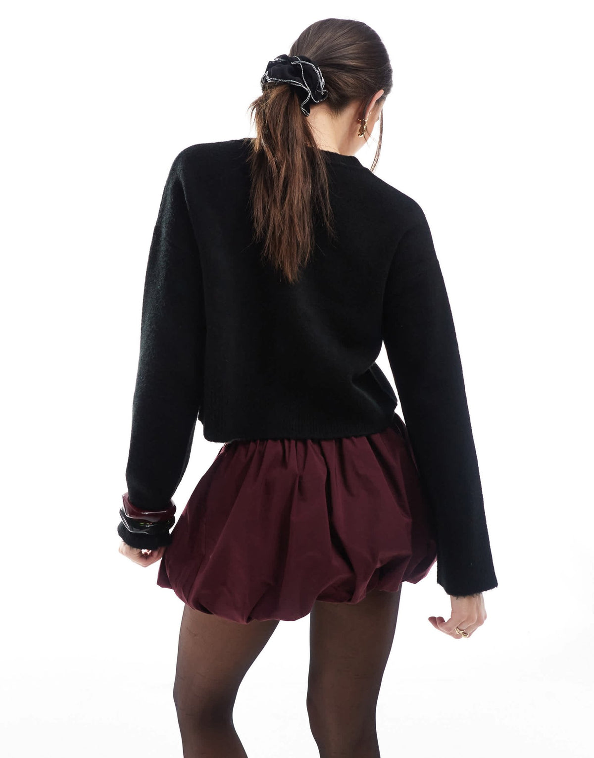 Bershka puffball mini skirt in burgundy - ASOS Sample Sale