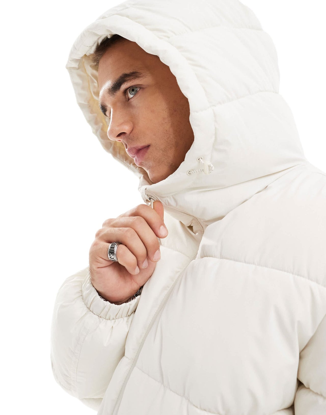 Bershka puffer jacket with hood in white - ASOS Sample Sale