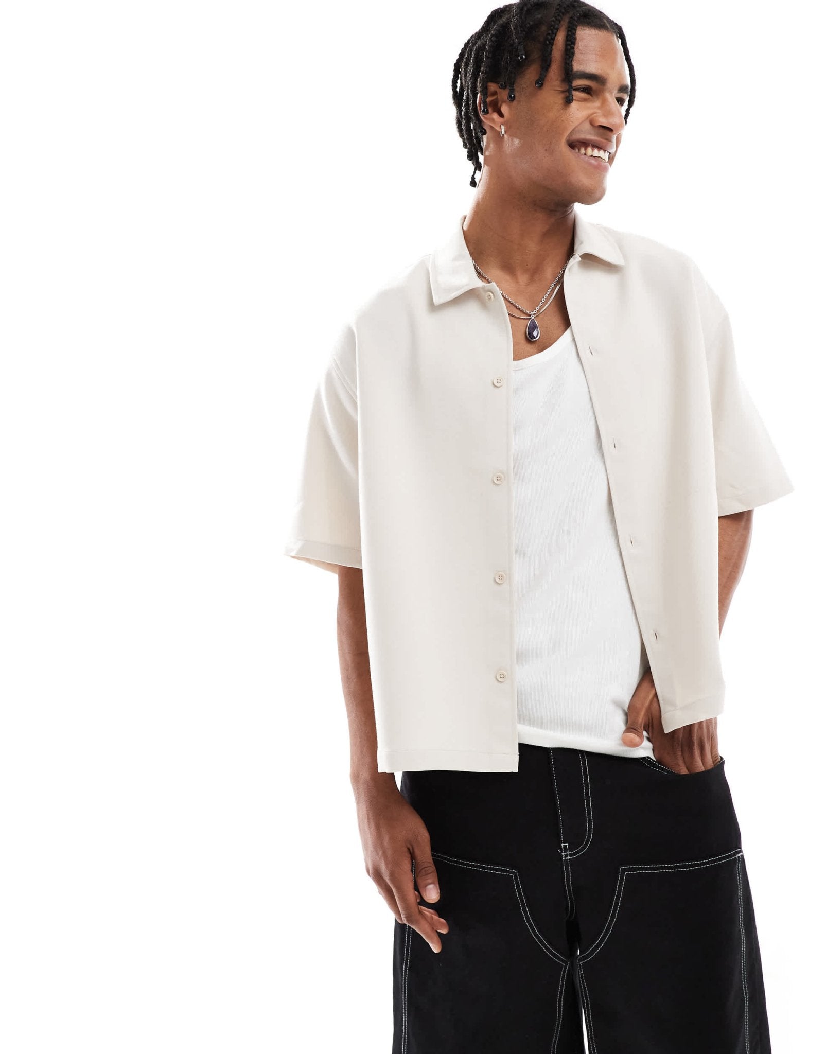 Bershka relaxed shirt in ecru - ASOS Sample Sale