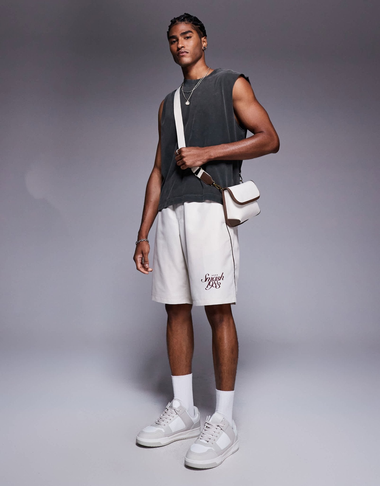 Bershka retro sports short in stone - ASOS Sample Sale