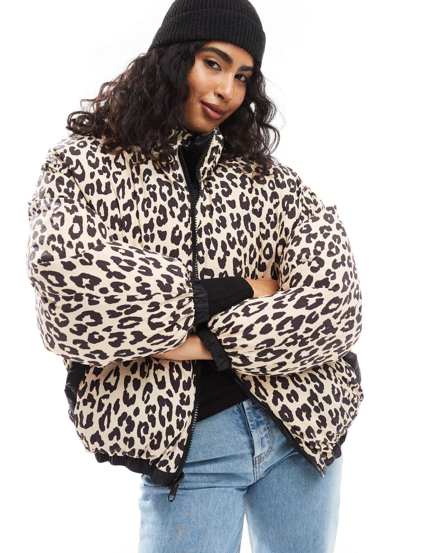 Bershka reversible padded jacket in black & leopard print - ASOS Sample Sale
