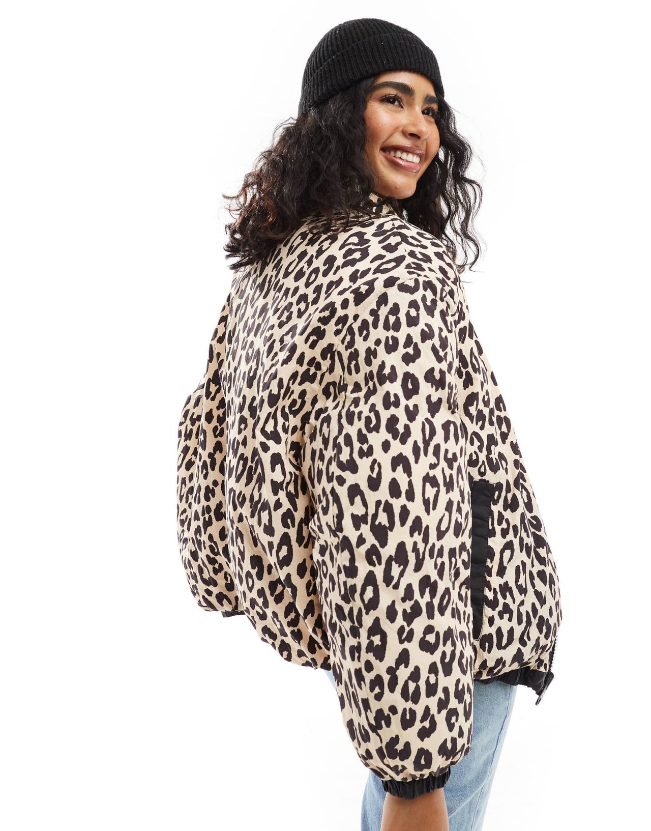 Bershka reversible padded jacket in black & leopard print - ASOS Sample Sale
