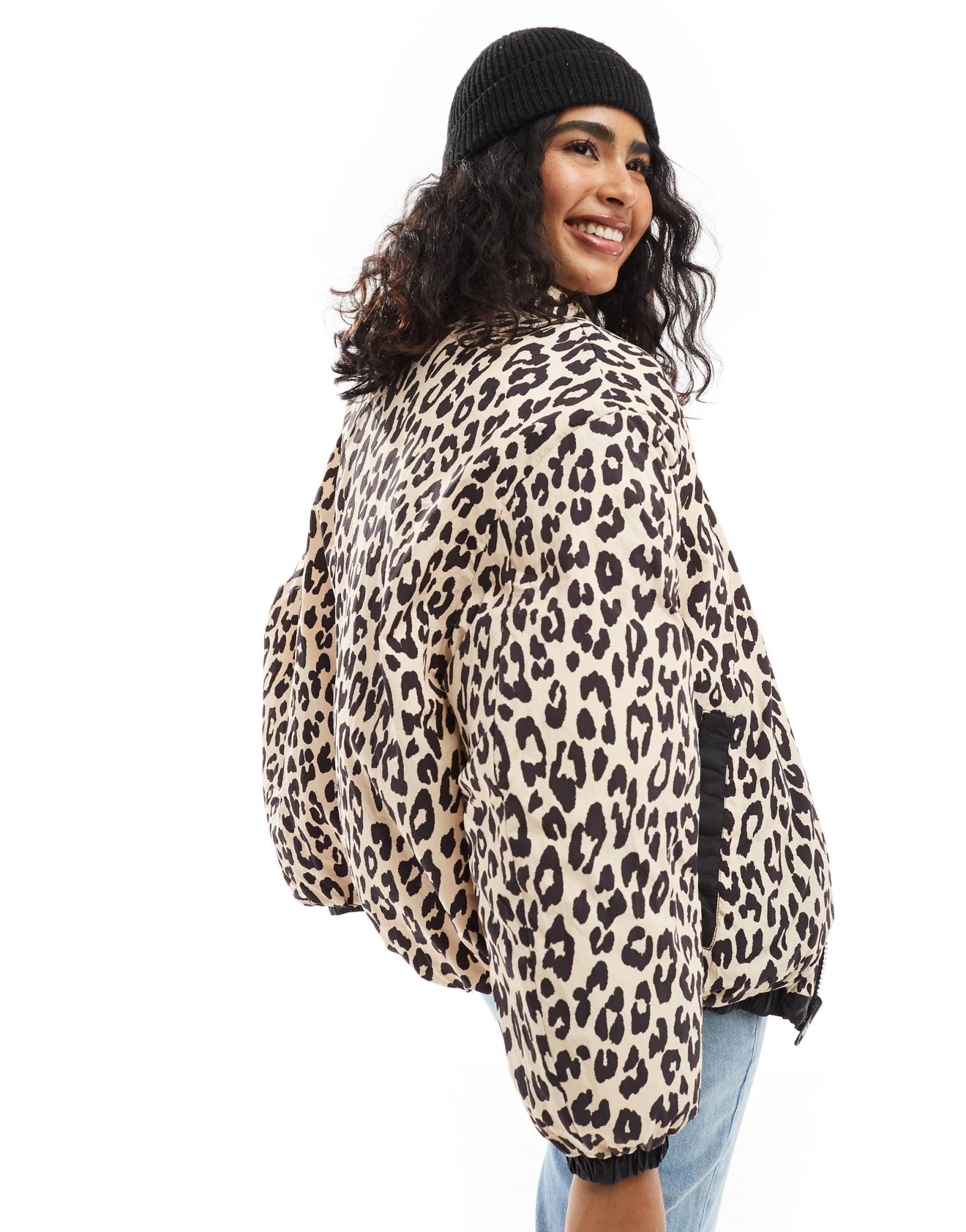 Bershka reversible padded jacket in black & leopard print - ASOS Sample Sale
