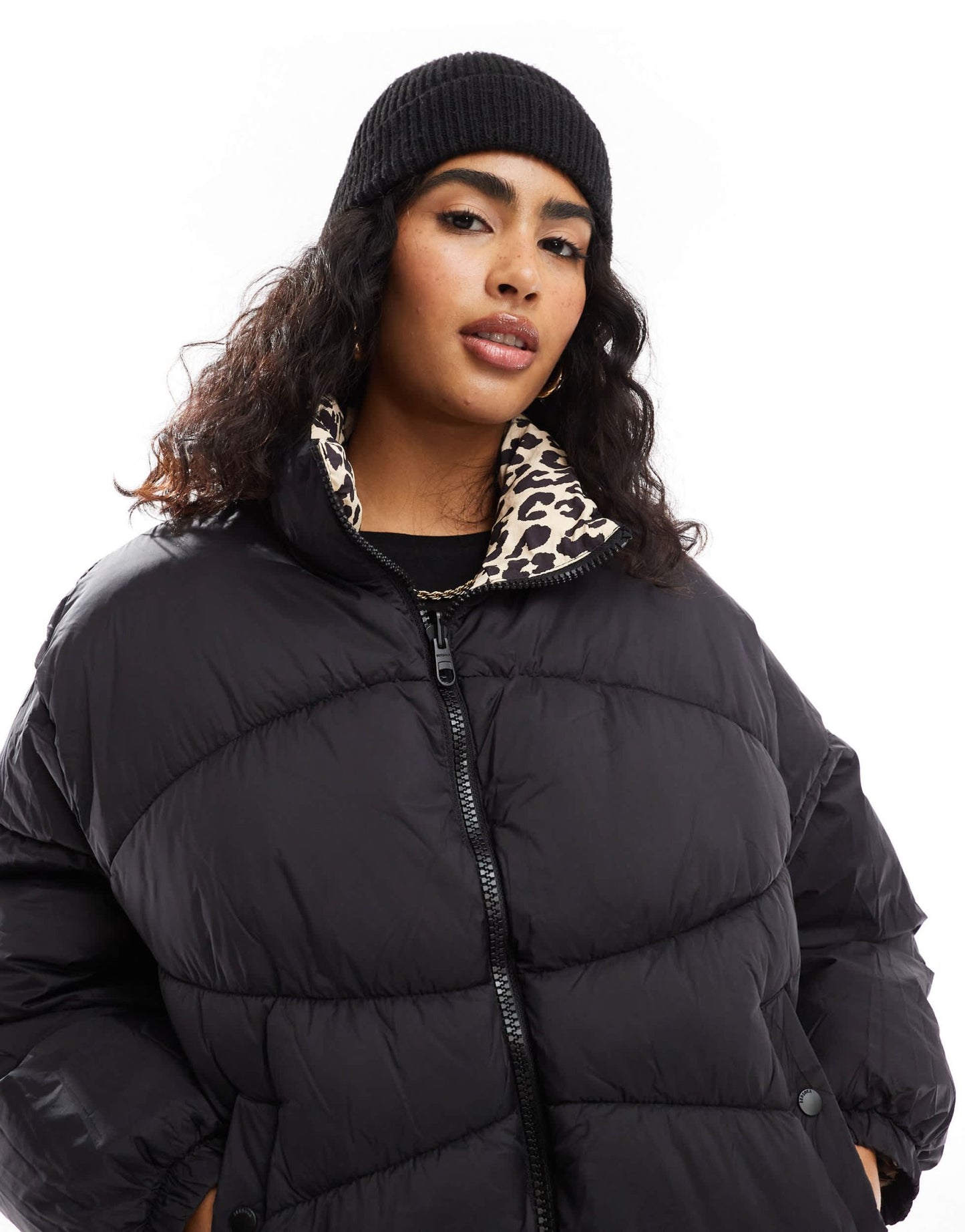 Bershka reversible padded jacket in black & leopard print - ASOS Sample Sale