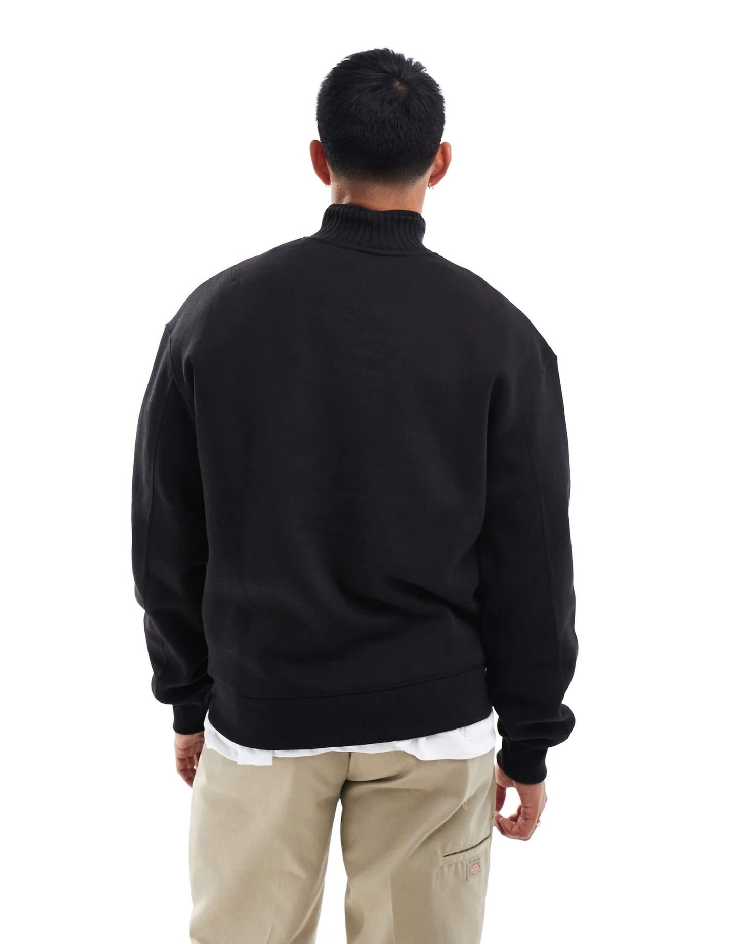 Bershka ribbed neck 1/4 zip jumper in black - ASOS Sample Sale