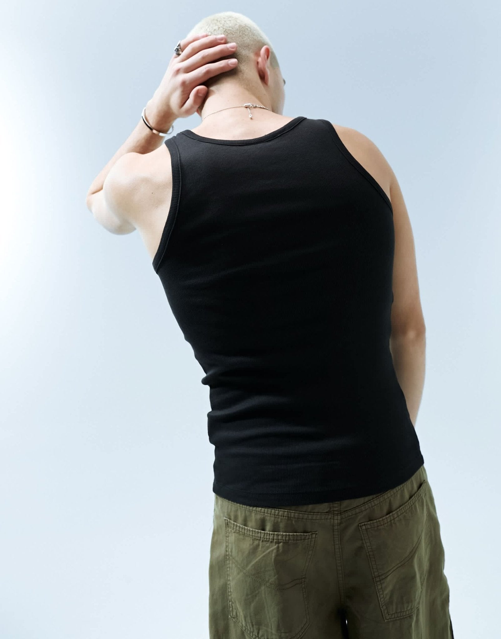 Bershka ribbed vest in black - ASOS Sample Sale
