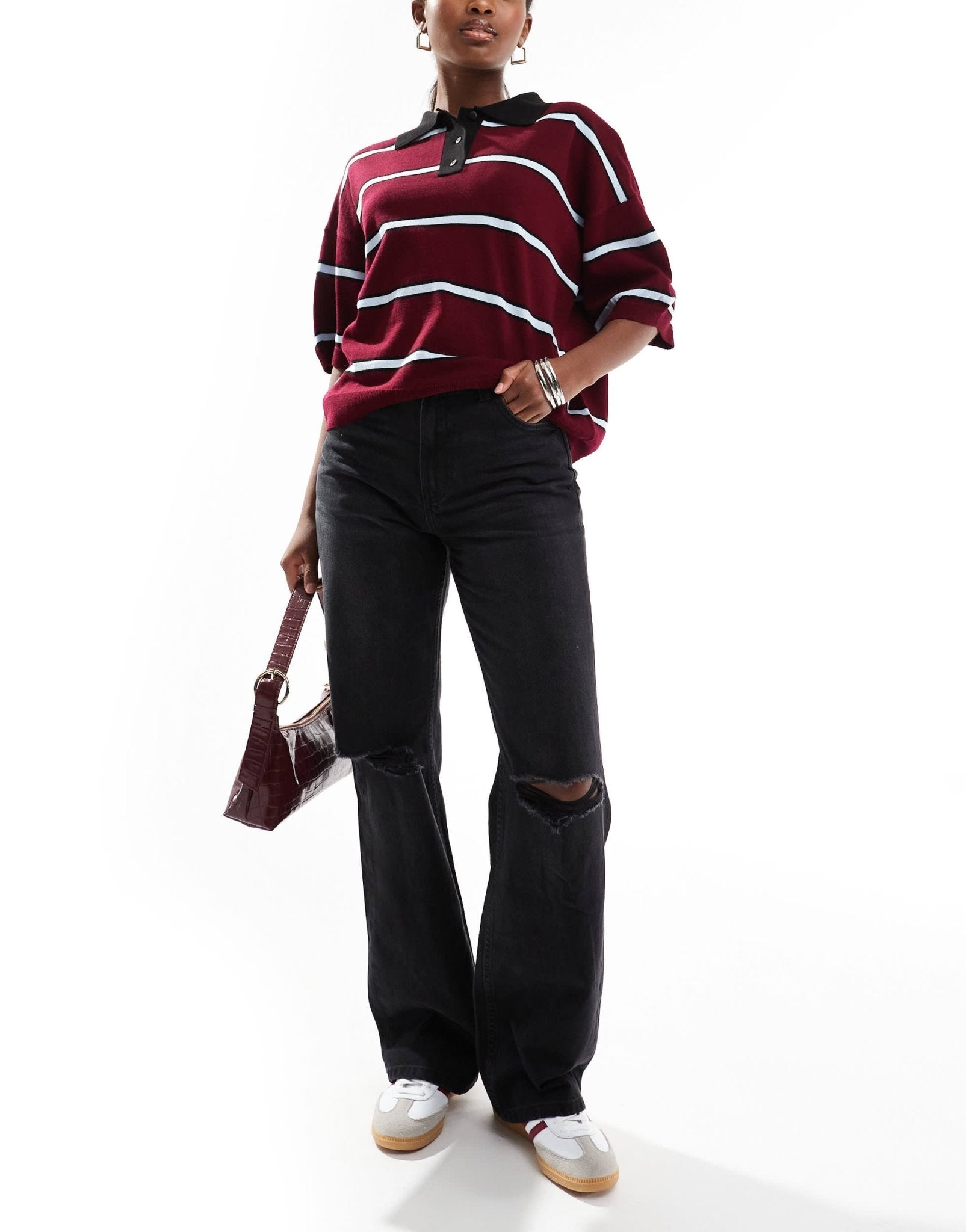 Bershka ripped knee wide leg jeans in black - ASOS Sample Sale