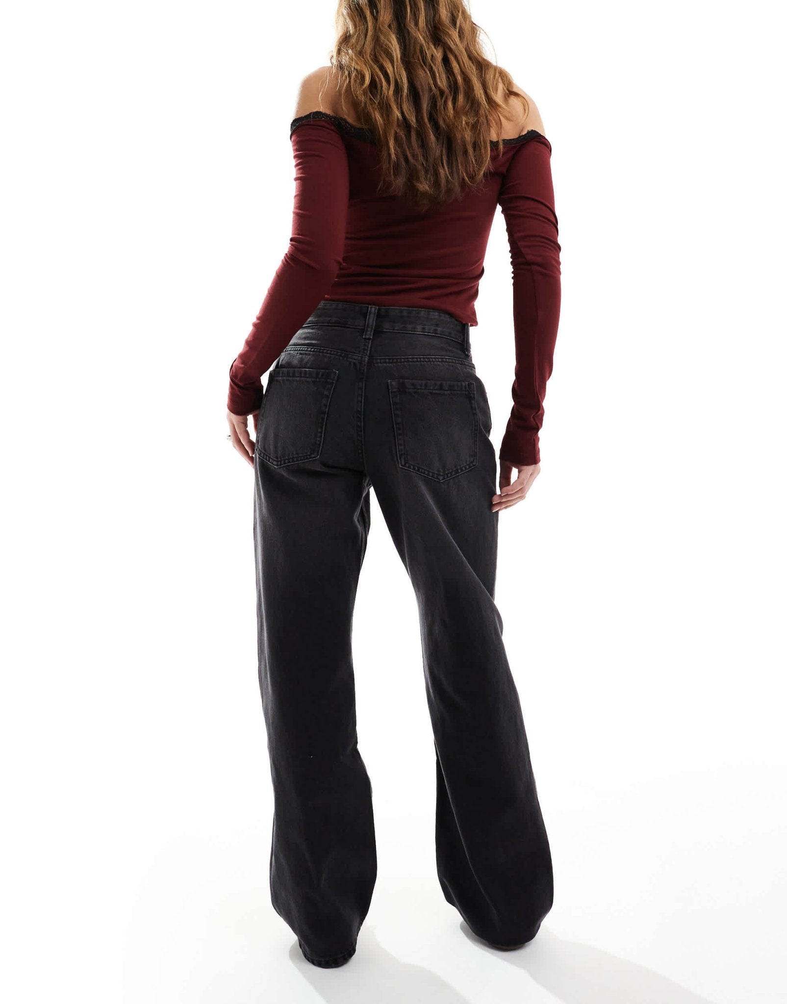 Bershka ripped knee wide leg jeans in black - ASOS Sample Sale