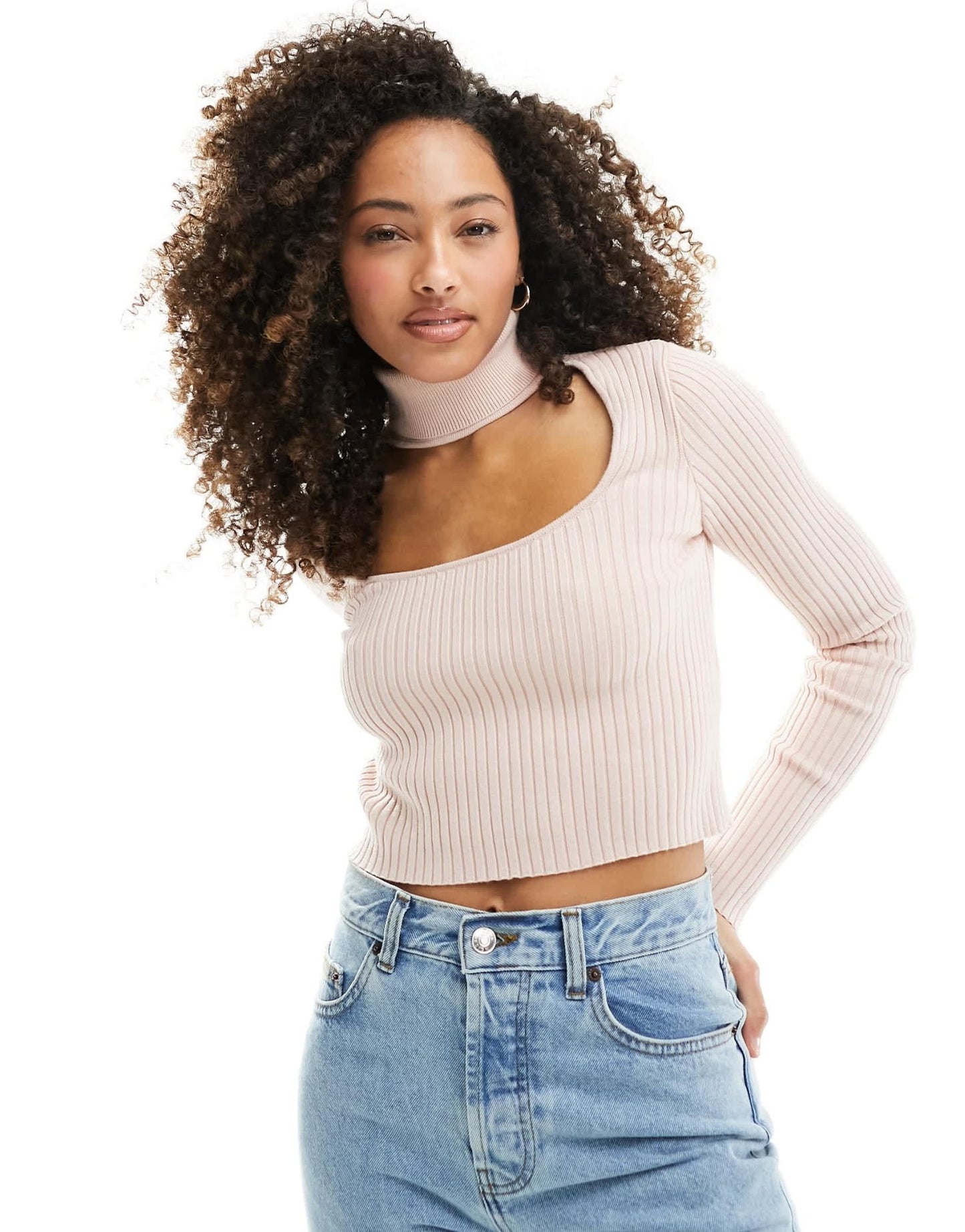 Bershka roll neck choker detail jumper in pale pink - ASOS Sample Sale