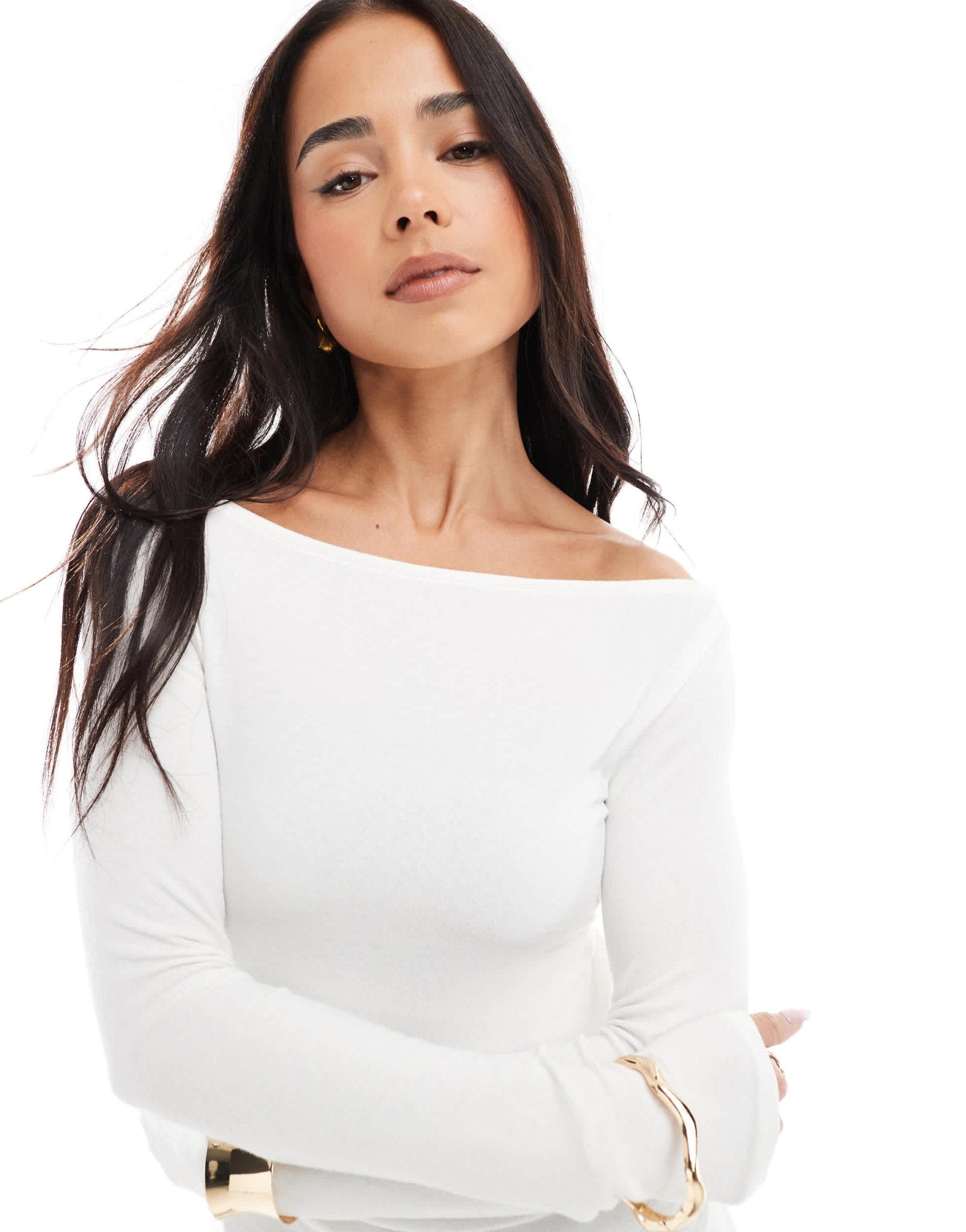 Bershka ruched side long sleeve t-shirt in ecru - ASOS Sample Sale