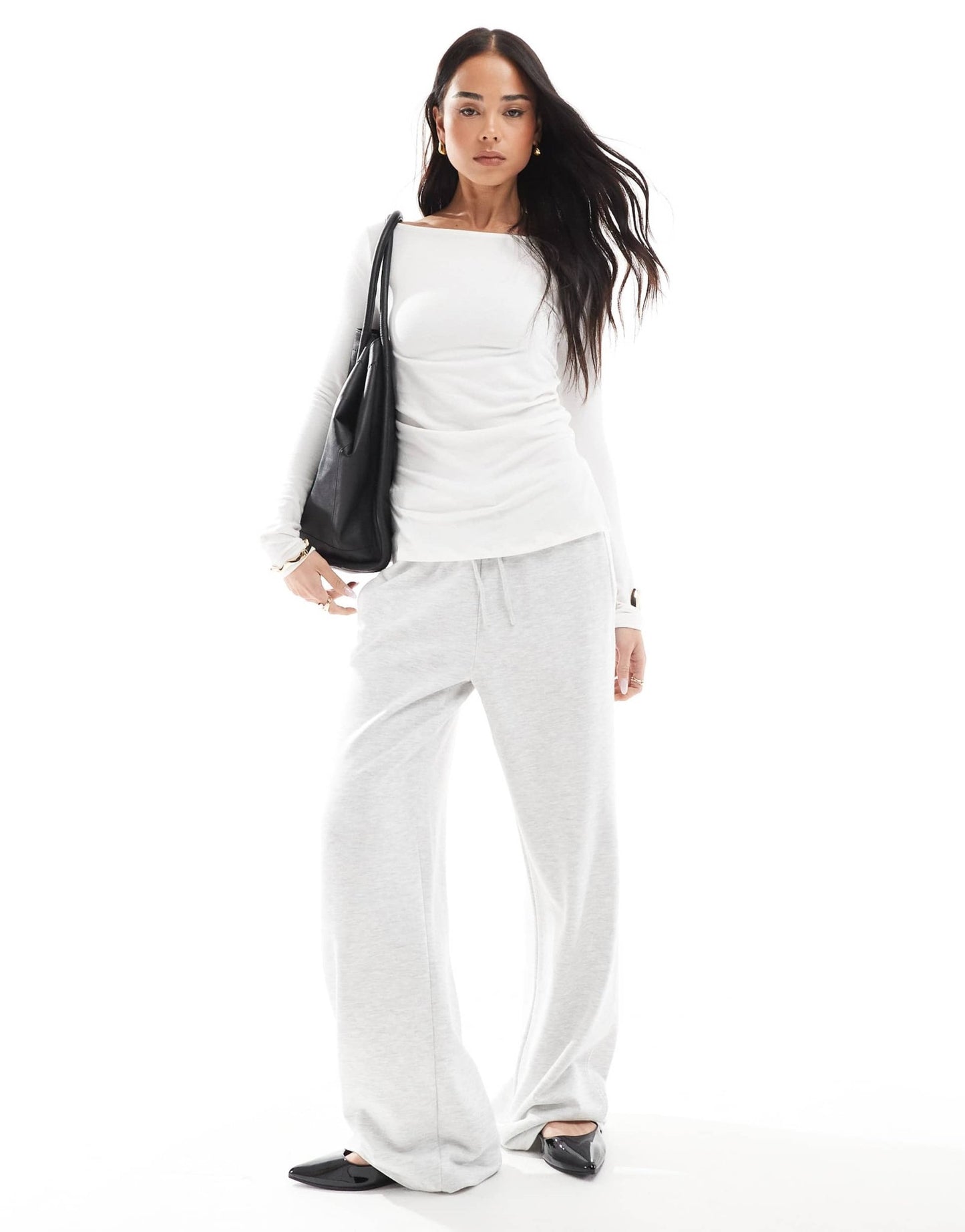 Bershka ruched side long sleeve t-shirt in ecru - ASOS Sample Sale