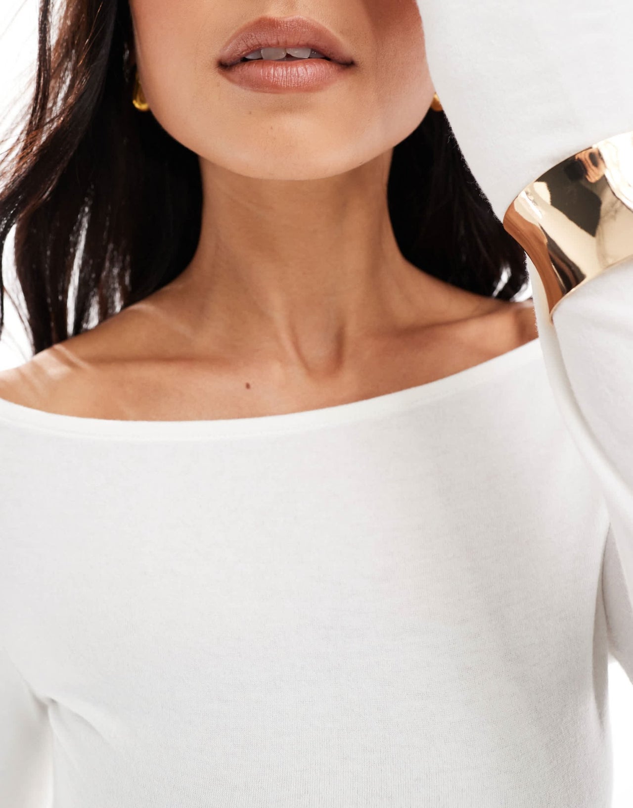 Bershka ruched side long sleeve t-shirt in ecru - ASOS Sample Sale
