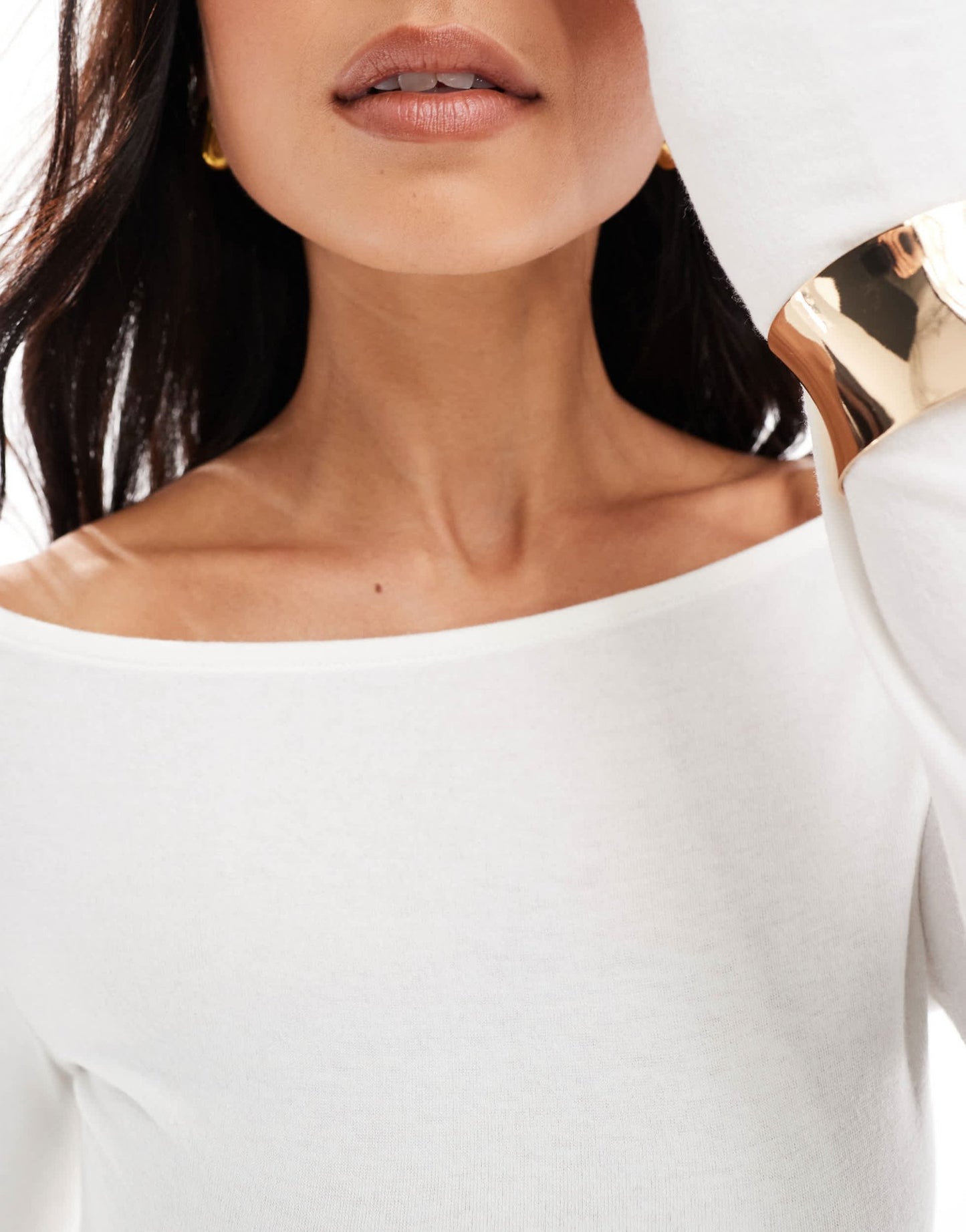 Bershka ruched side long sleeve t-shirt in ecru - ASOS Sample Sale