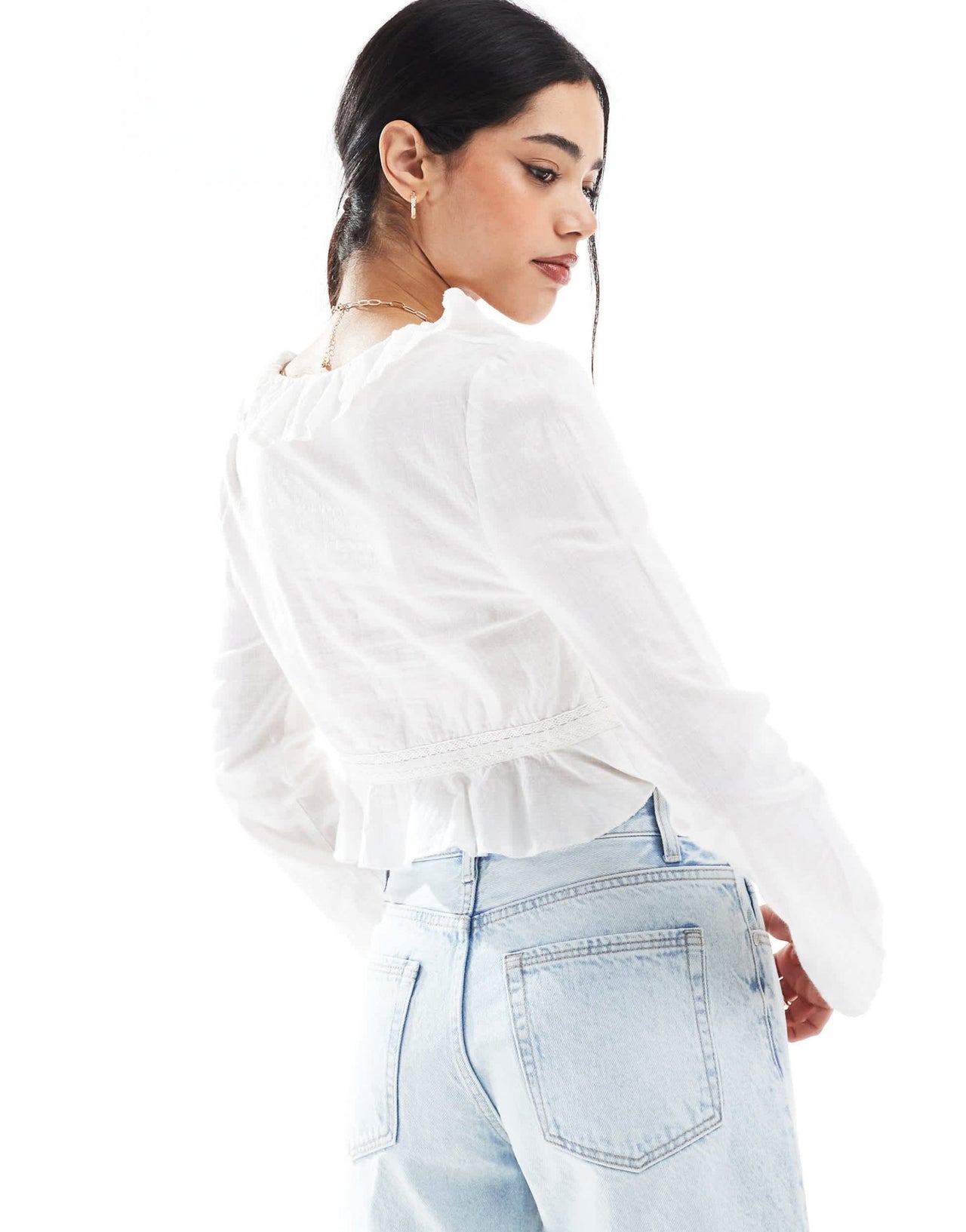 Bershka ruffle detail top in white - ASOS Sample Sale