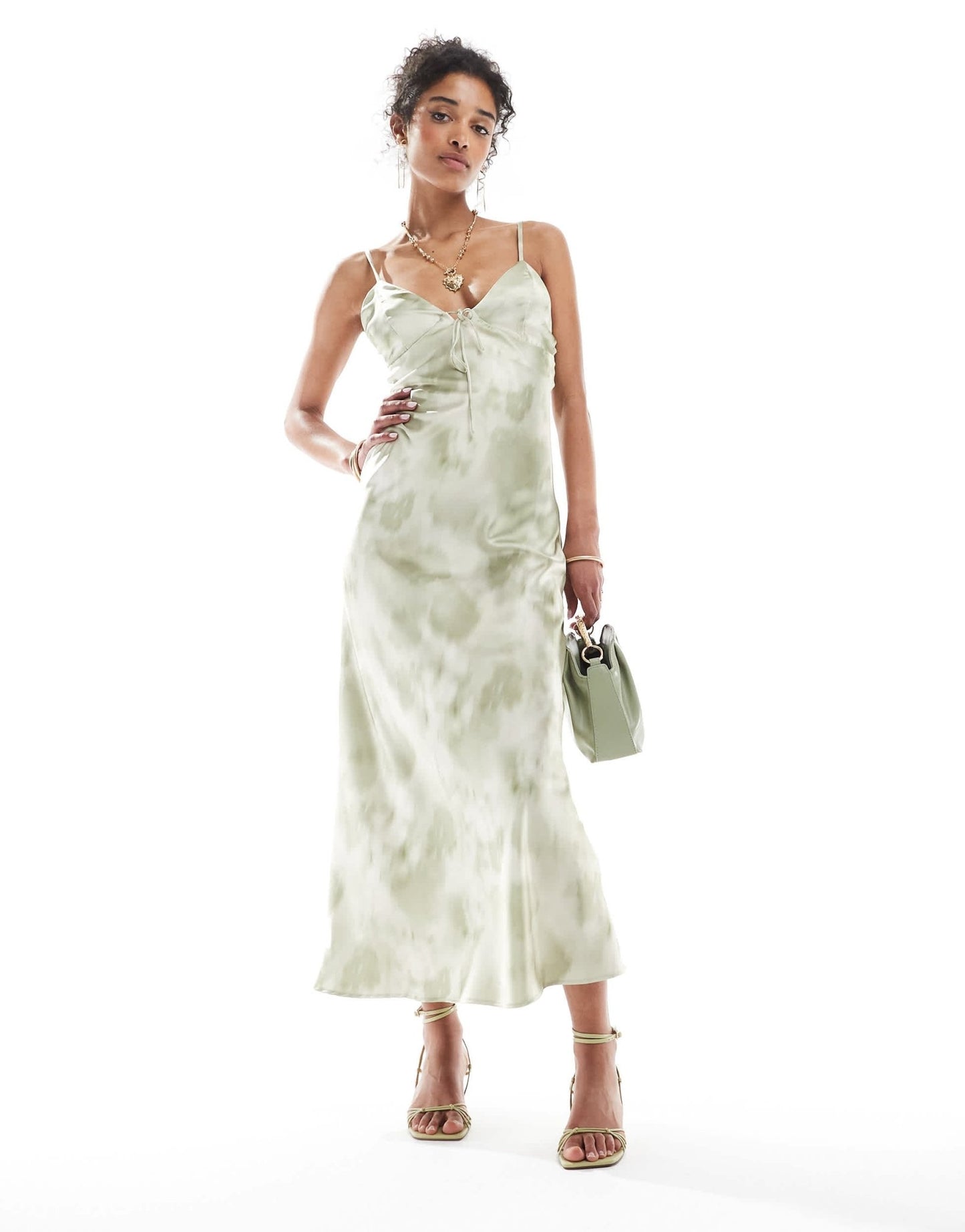 Bershka satin maxi dress in grey print - ASOS Sample Sale