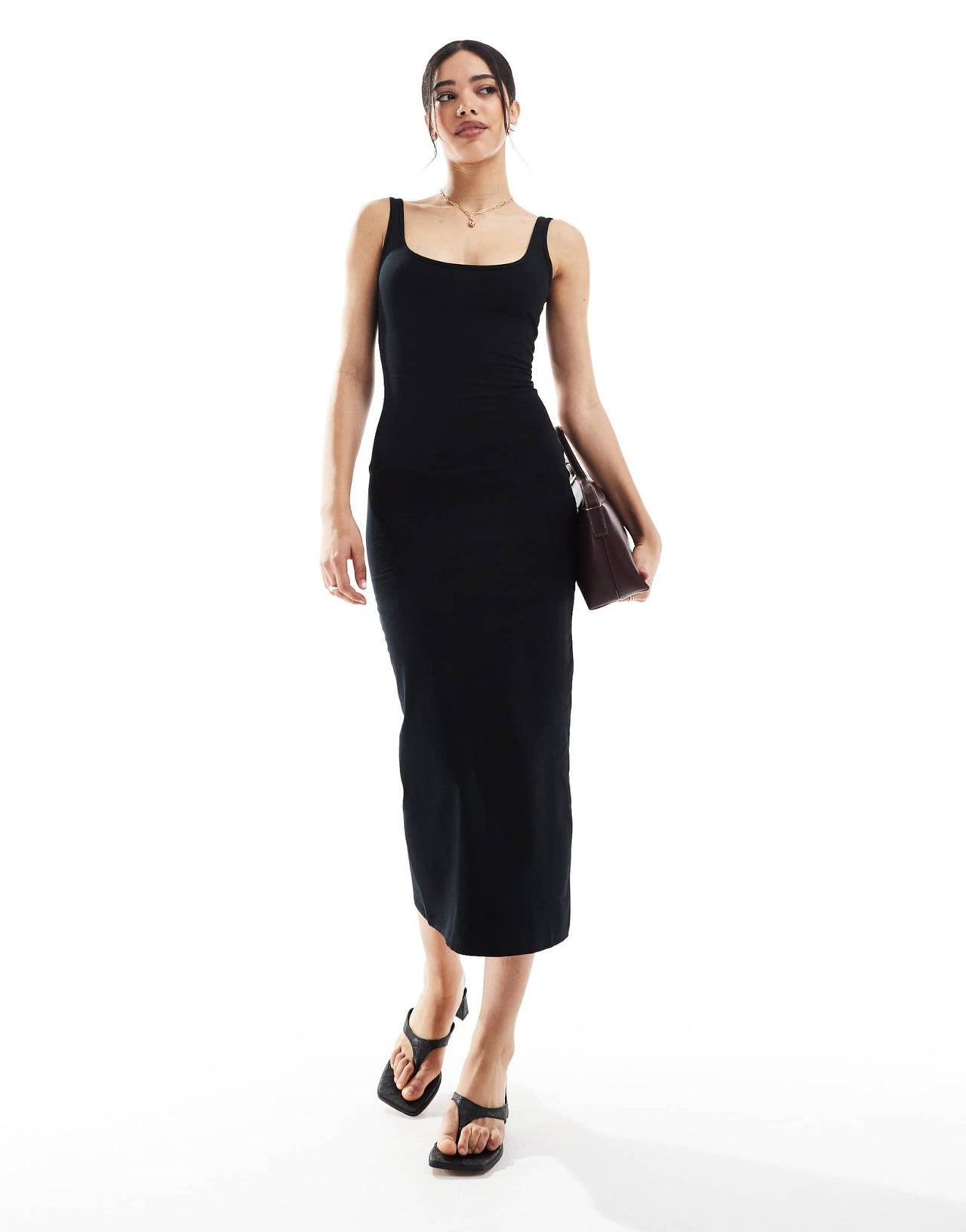 Bershka scoop neck midaxi dress in black - ASOS Sample Sale
