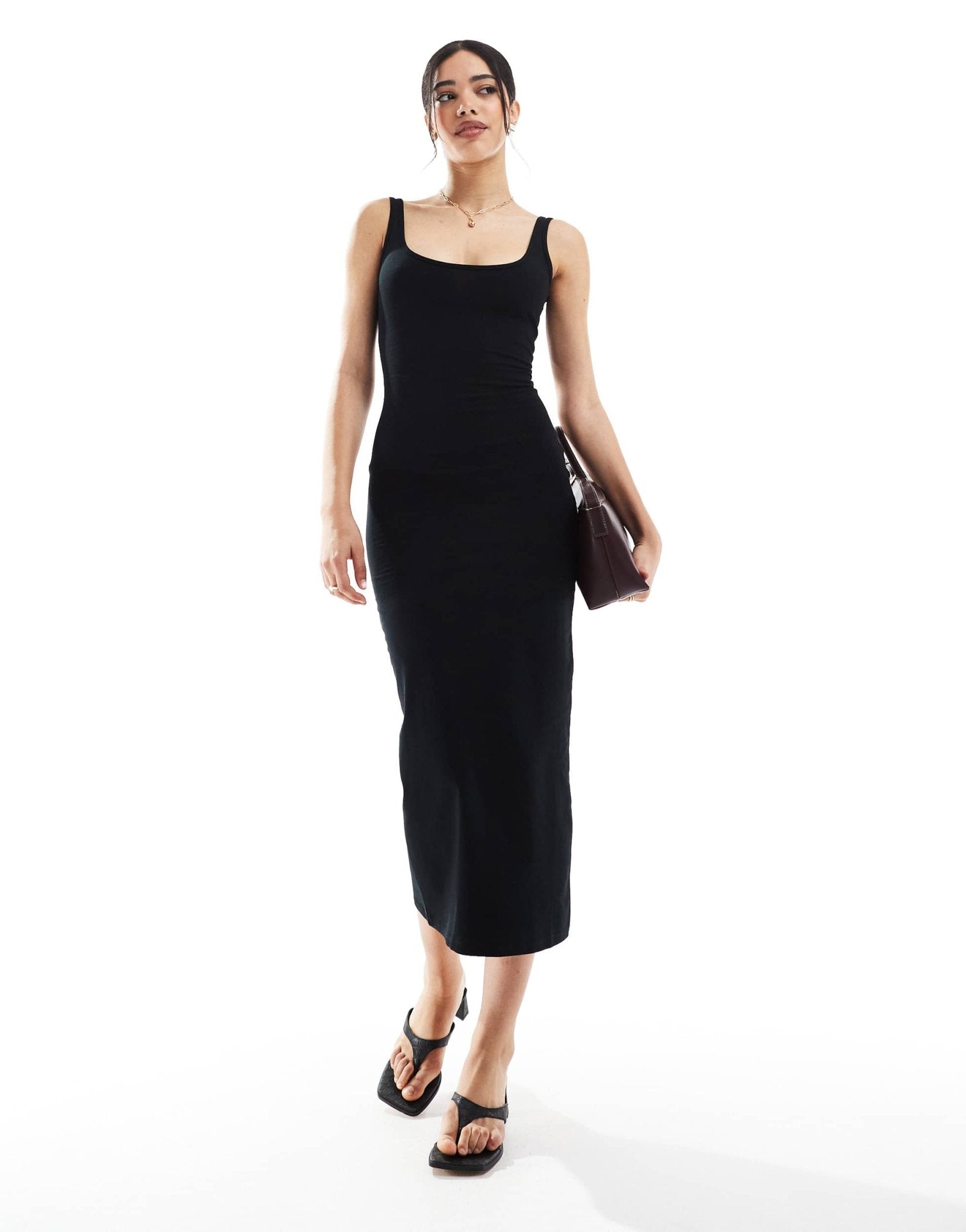 Bershka scoop neck midaxi dress in black - ASOS Sample Sale