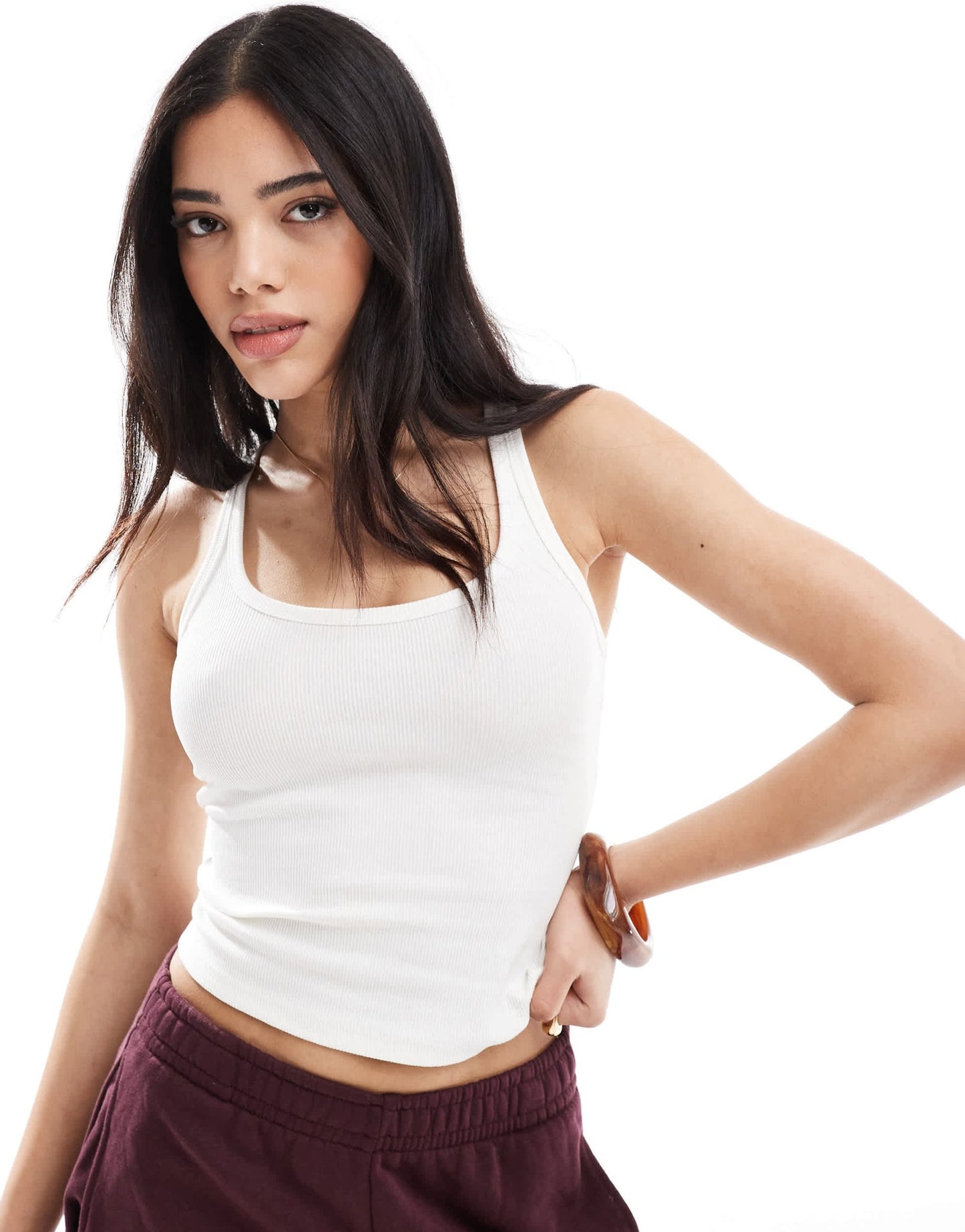 Bershka scoop neck ribbed tank top in white - ASOS Sample Sale