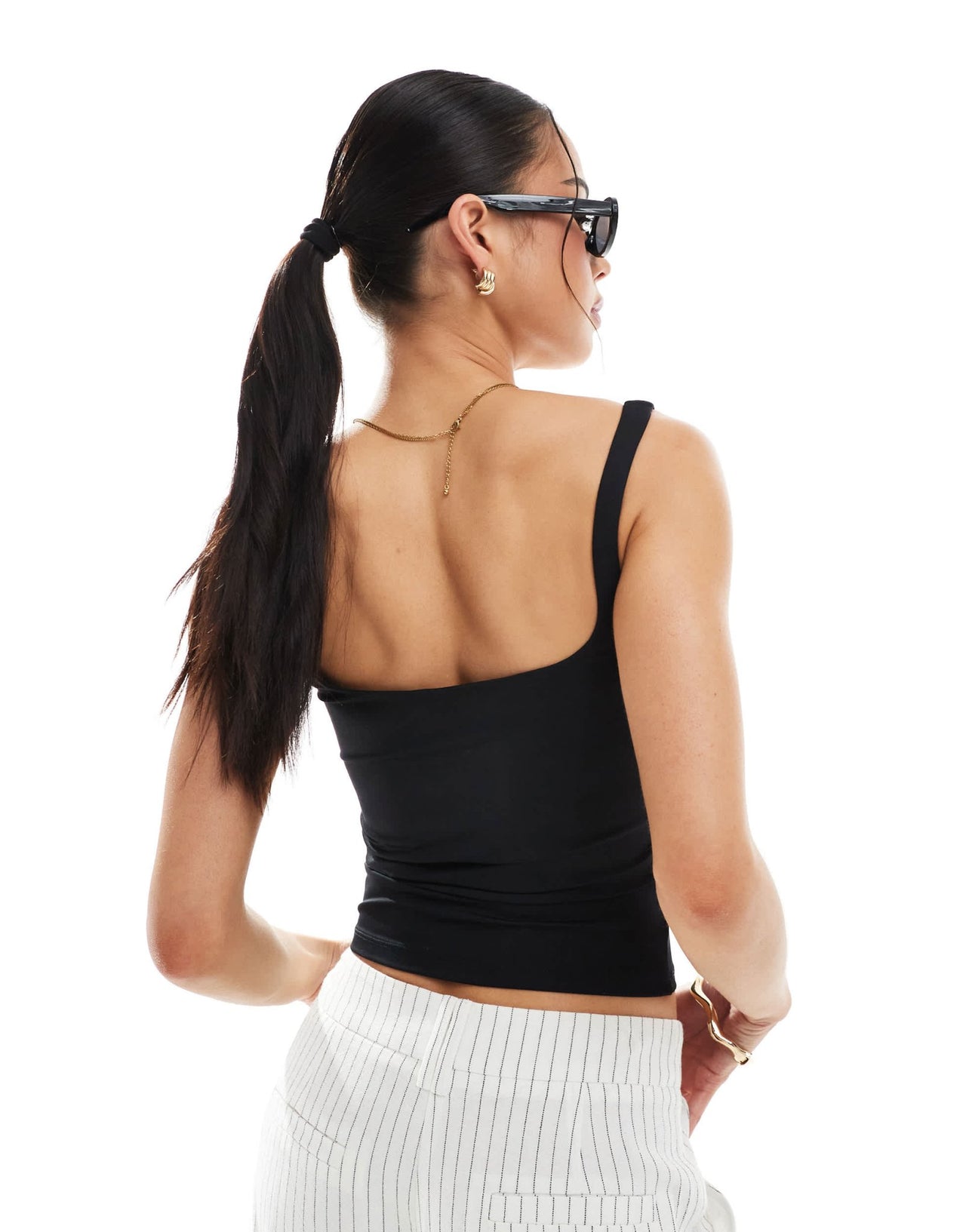 Bershka shaping square neck cami in black - ASOS Sample Sale