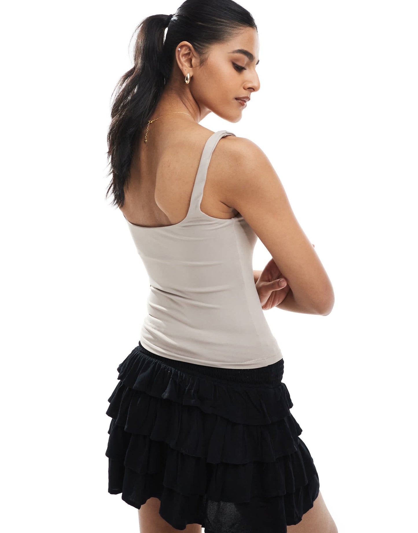 Bershka shaping square neck cami top in taupe - ASOS Sample Sale