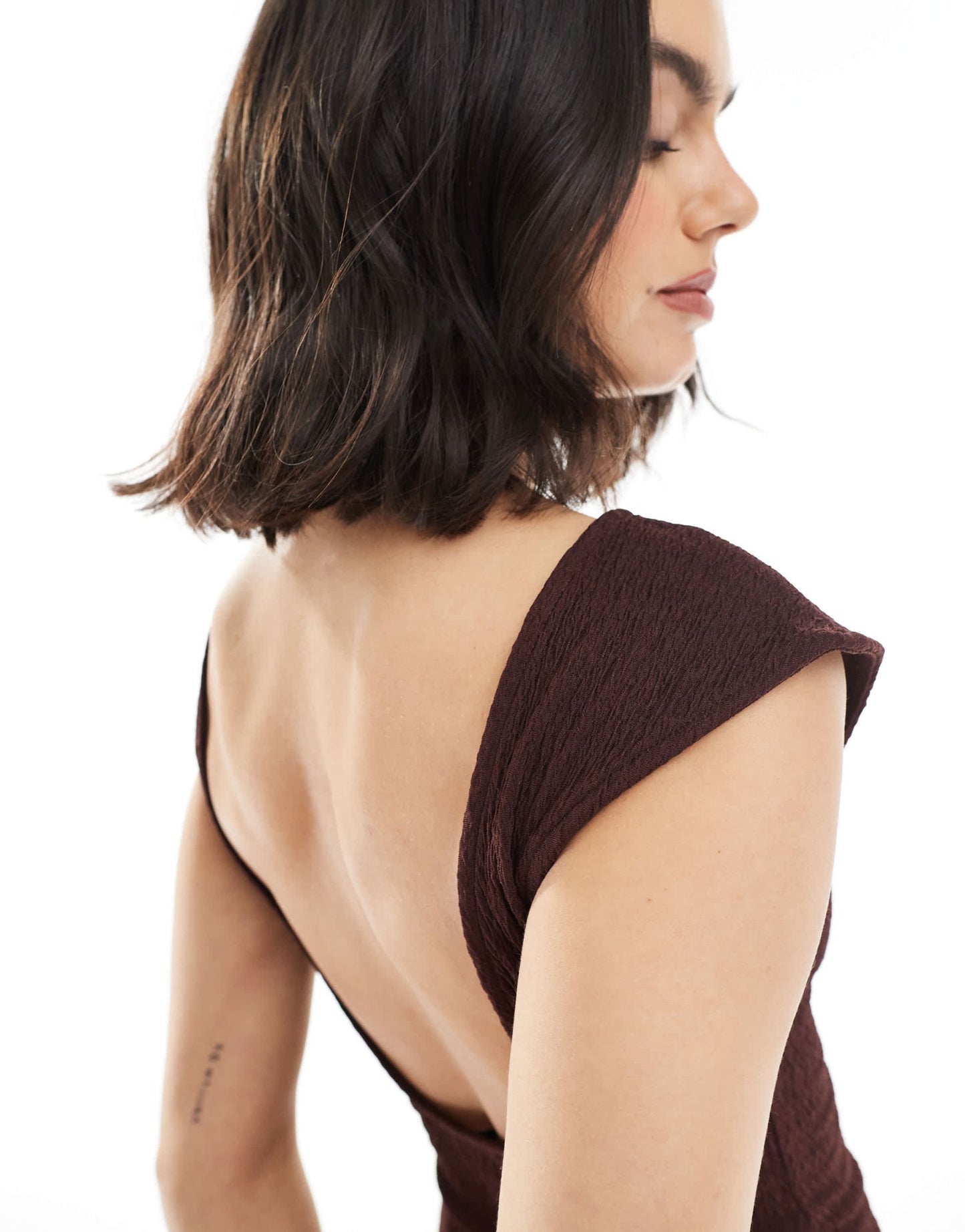 Bershka shirred puffball mini dress in burgundy - ASOS Sample Sale
