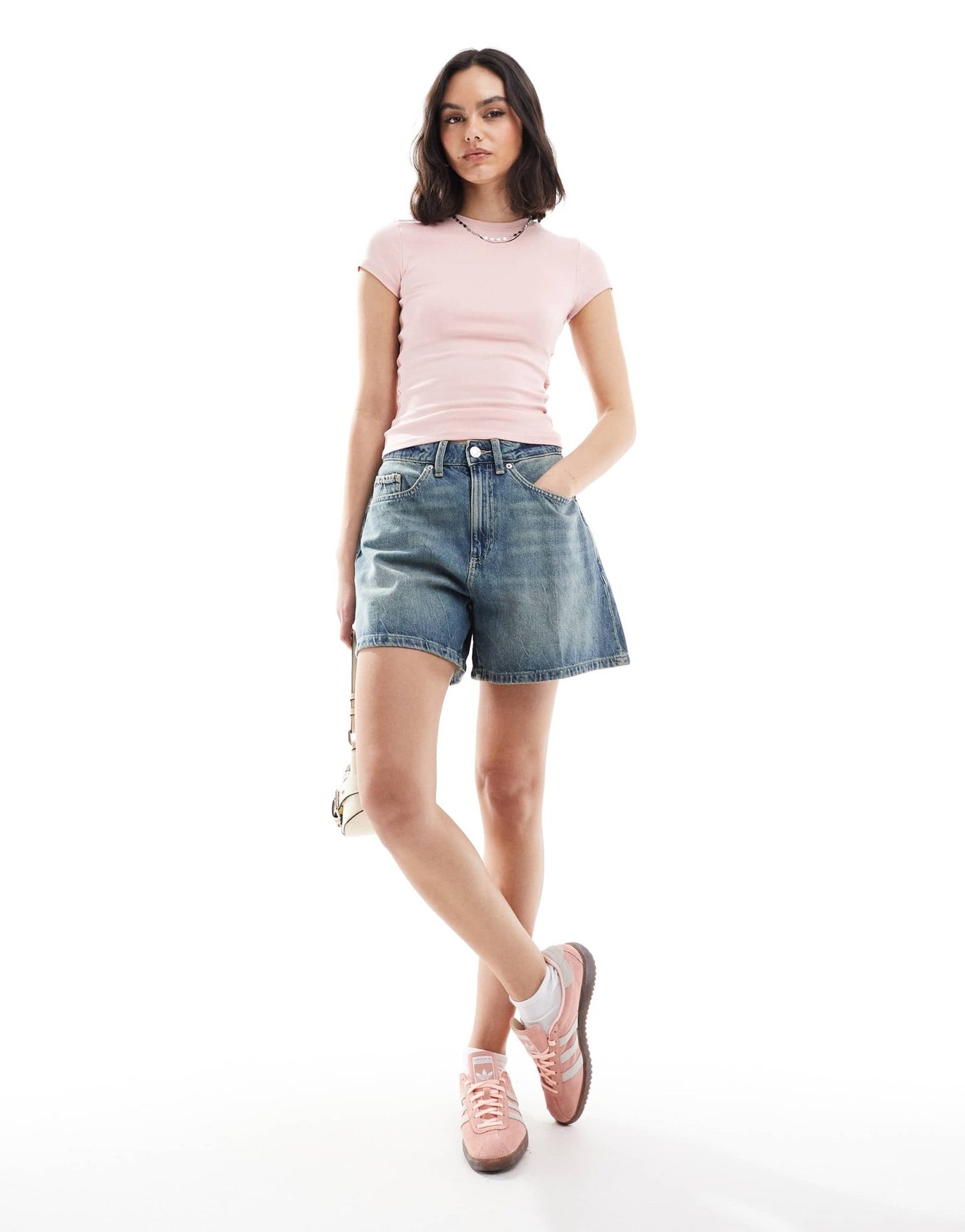 Bershka short sleeve baby tee in baby pink - ASOS Sample Sale