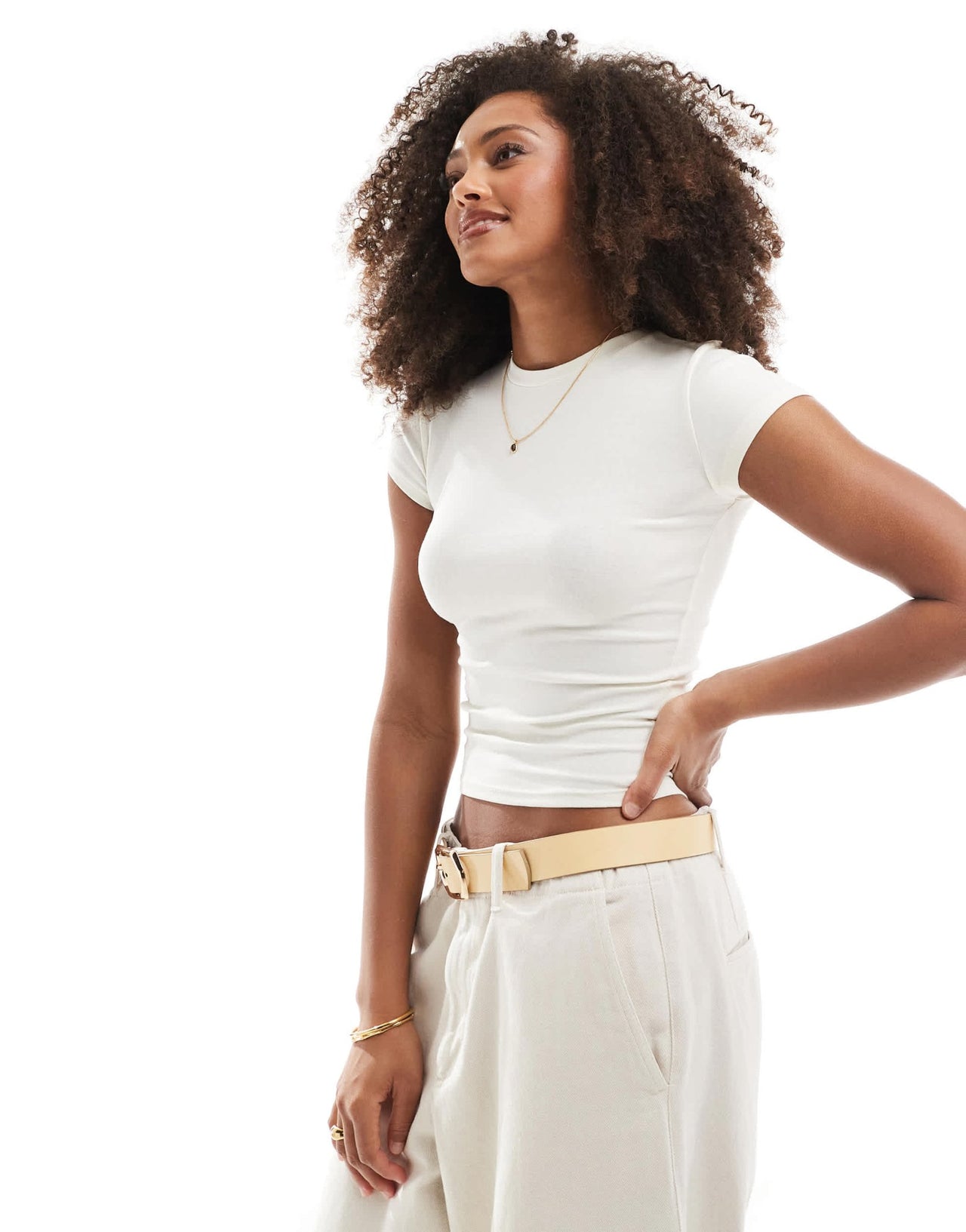 Bershka short sleeve baby tee in vanilla - ASOS Sample Sale