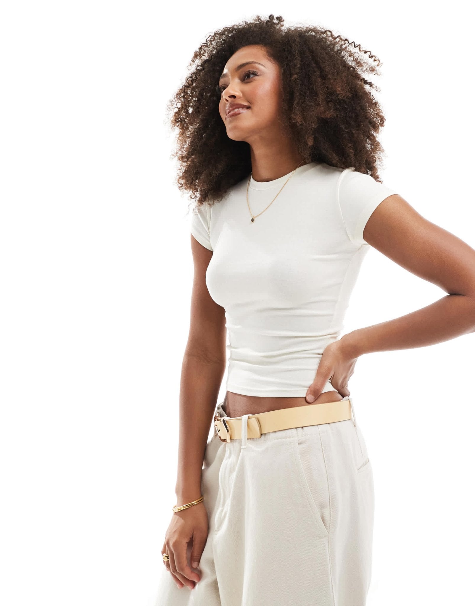 Bershka short sleeve baby tee in vanilla - ASOS Sample Sale