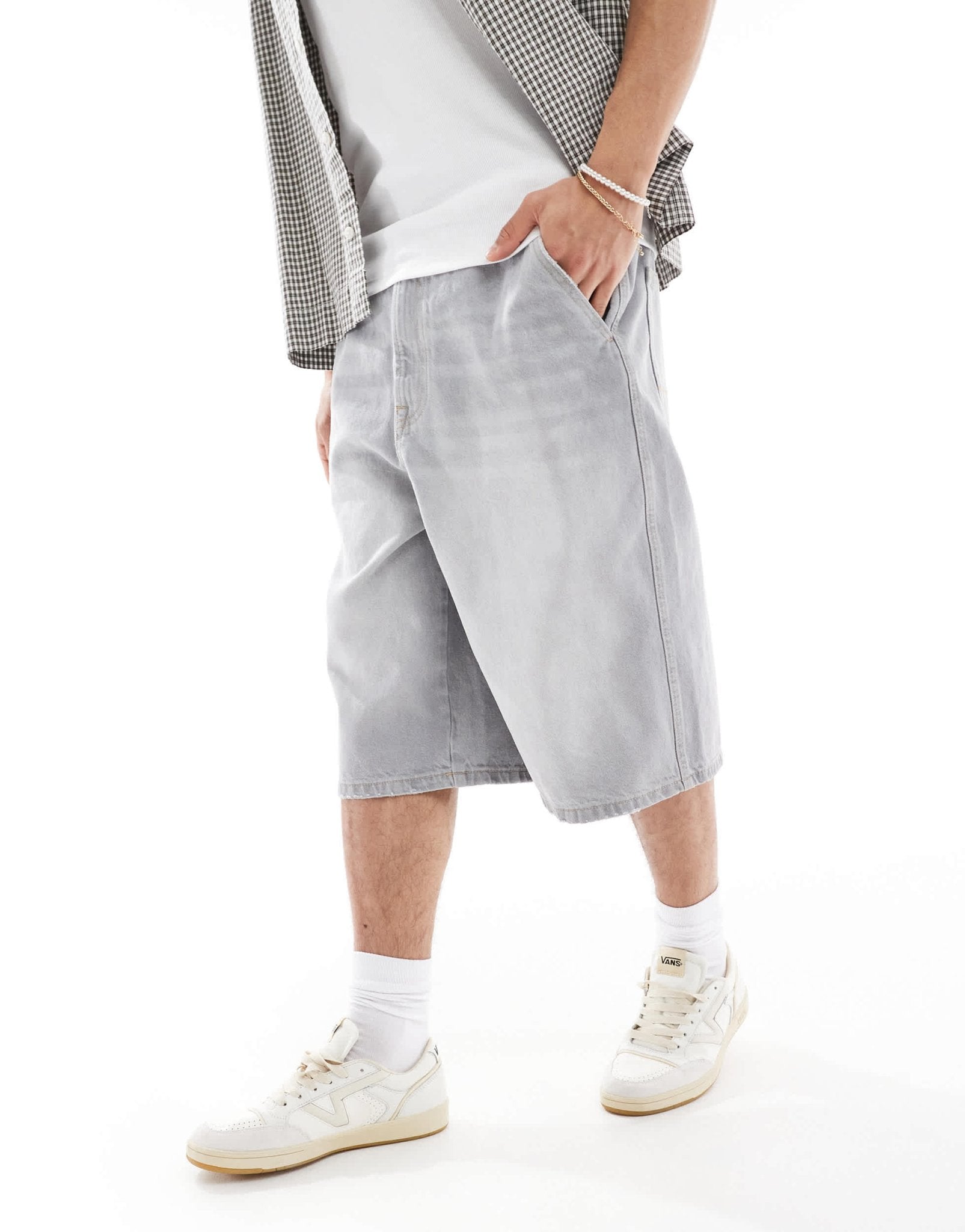 Bershka skater fit denim short in grey - ASOS Sample Sale